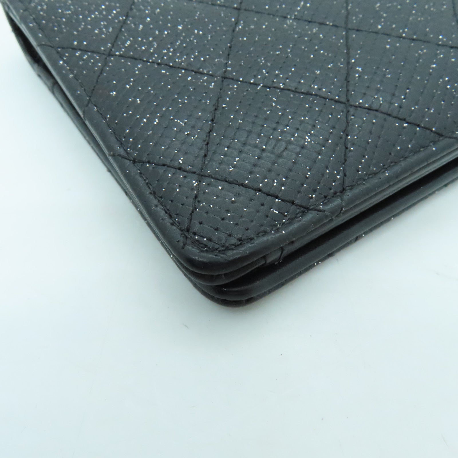 CHANEL 菱格皮革Long Wallet銀扣長錢包黑色