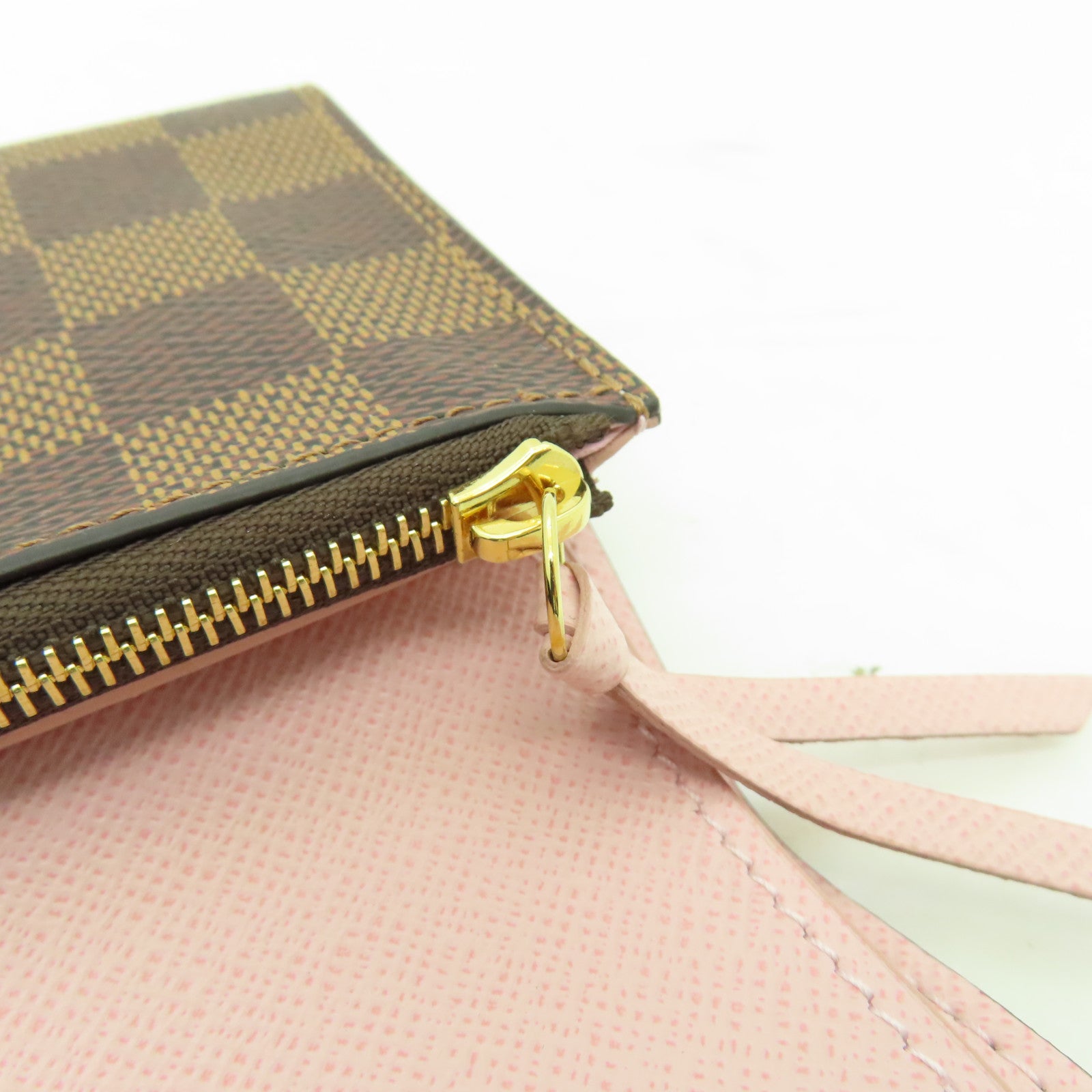 LOUIS VUITTON Damier Ebene Victorine金扣錢包棕色/粉紅色