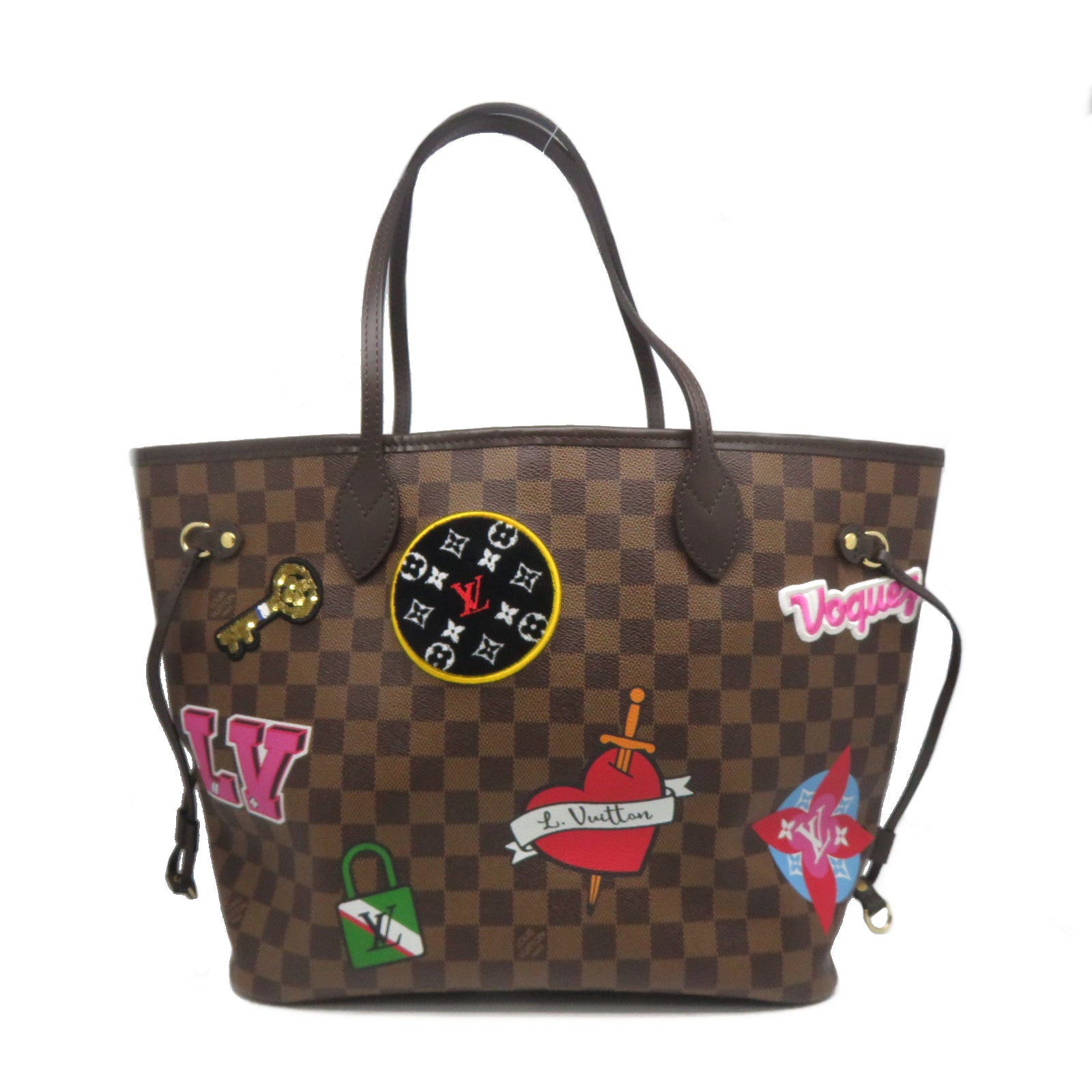 LOUIS VUITTON Damier Neverfull MM Pacthes Trunk金扣肩背袋啡色