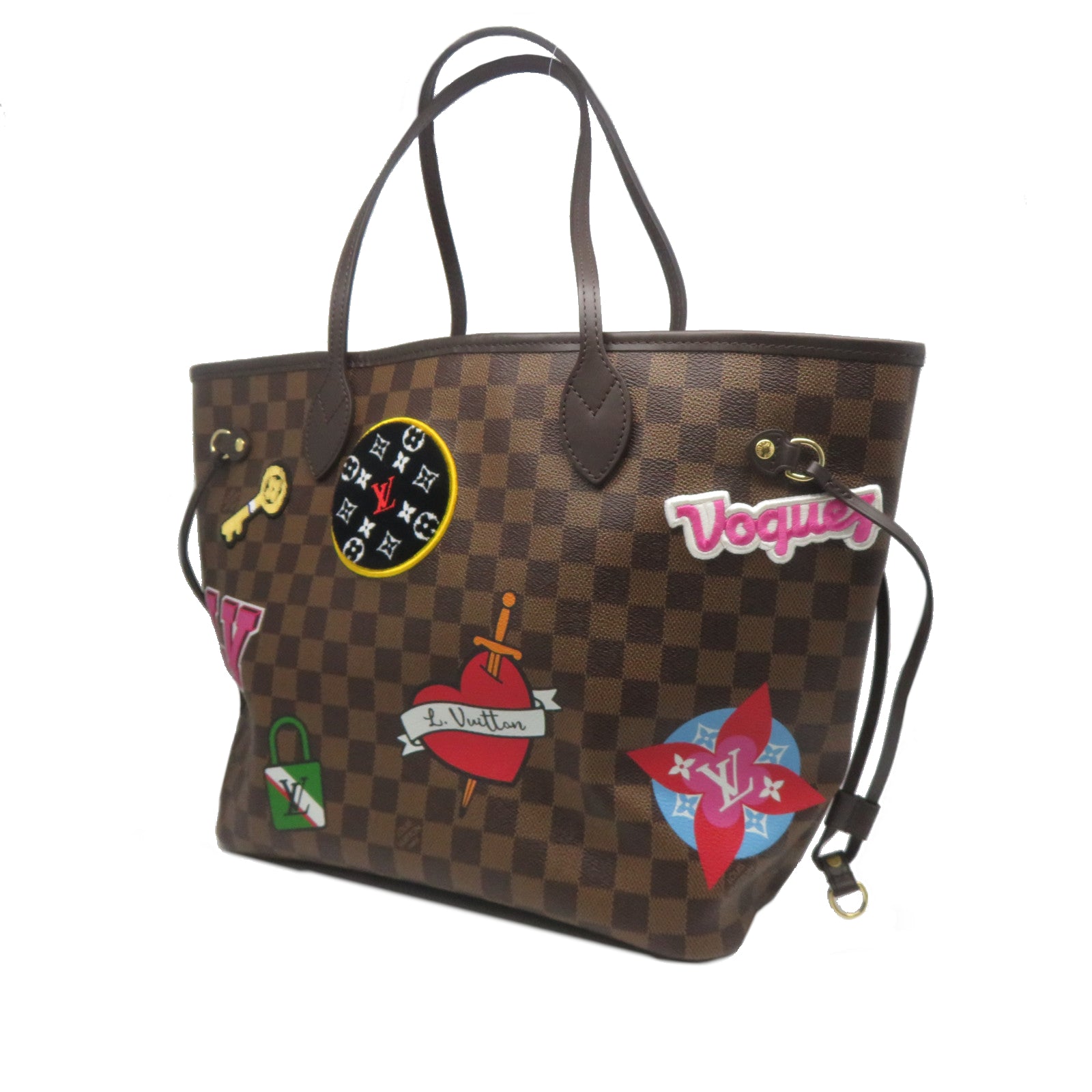 LOUIS VUITTON Damier Neverfull MM Pacthes Trunk金扣肩背袋啡色
