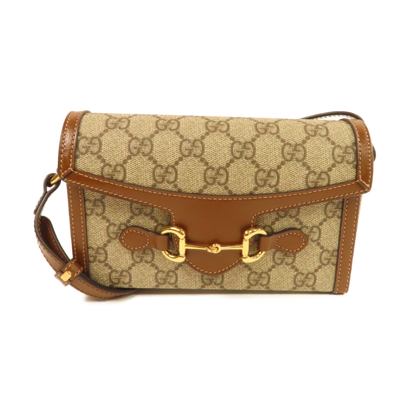 GUCCI 塗層帆布Horsebit 1955 Mini Shoulder Bag肩背袋啡色