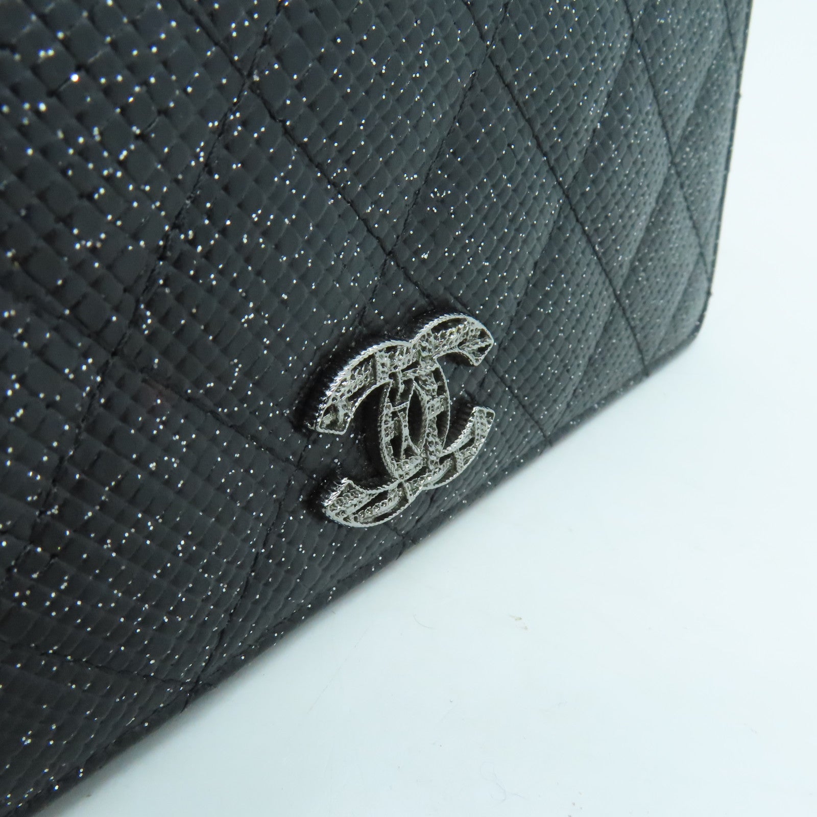 CHANEL 菱格皮革Long Wallet銀扣長錢包黑色