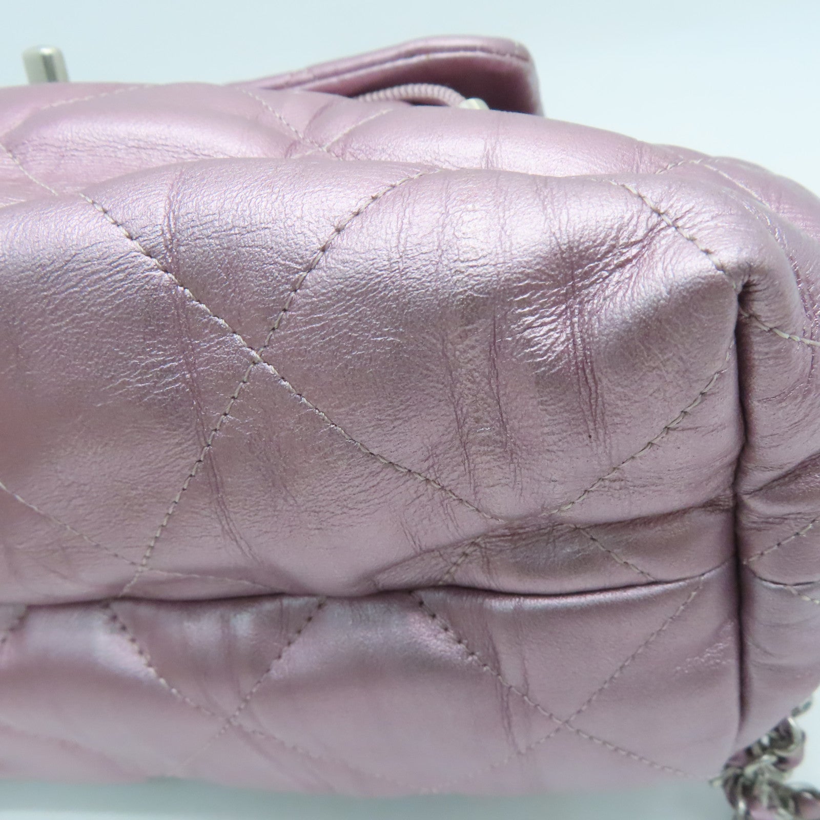 CHANEL rhombic cowhide leather Rucksack silver buckle backpack pink