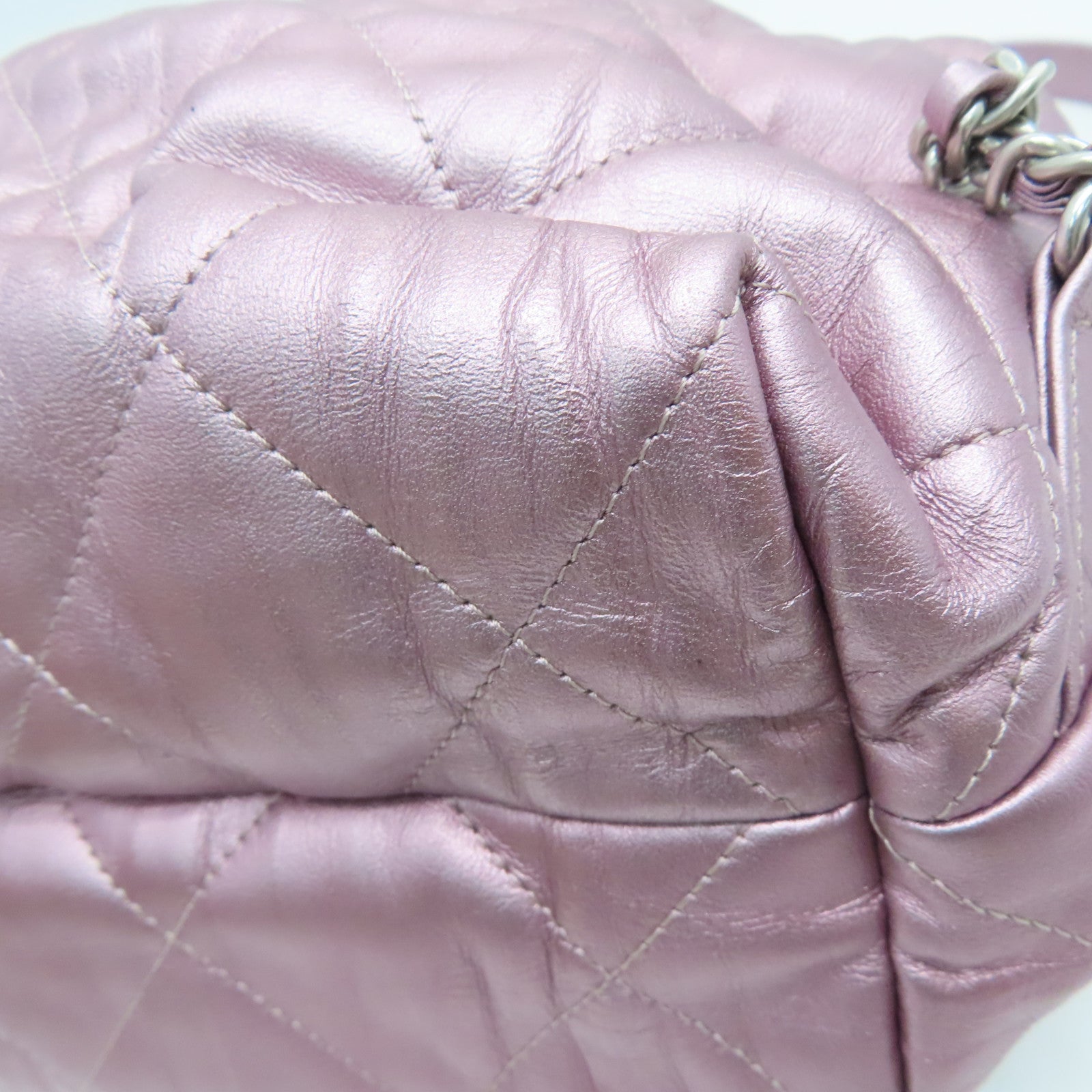 CHANEL rhombic cowhide leather Rucksack silver buckle backpack pink