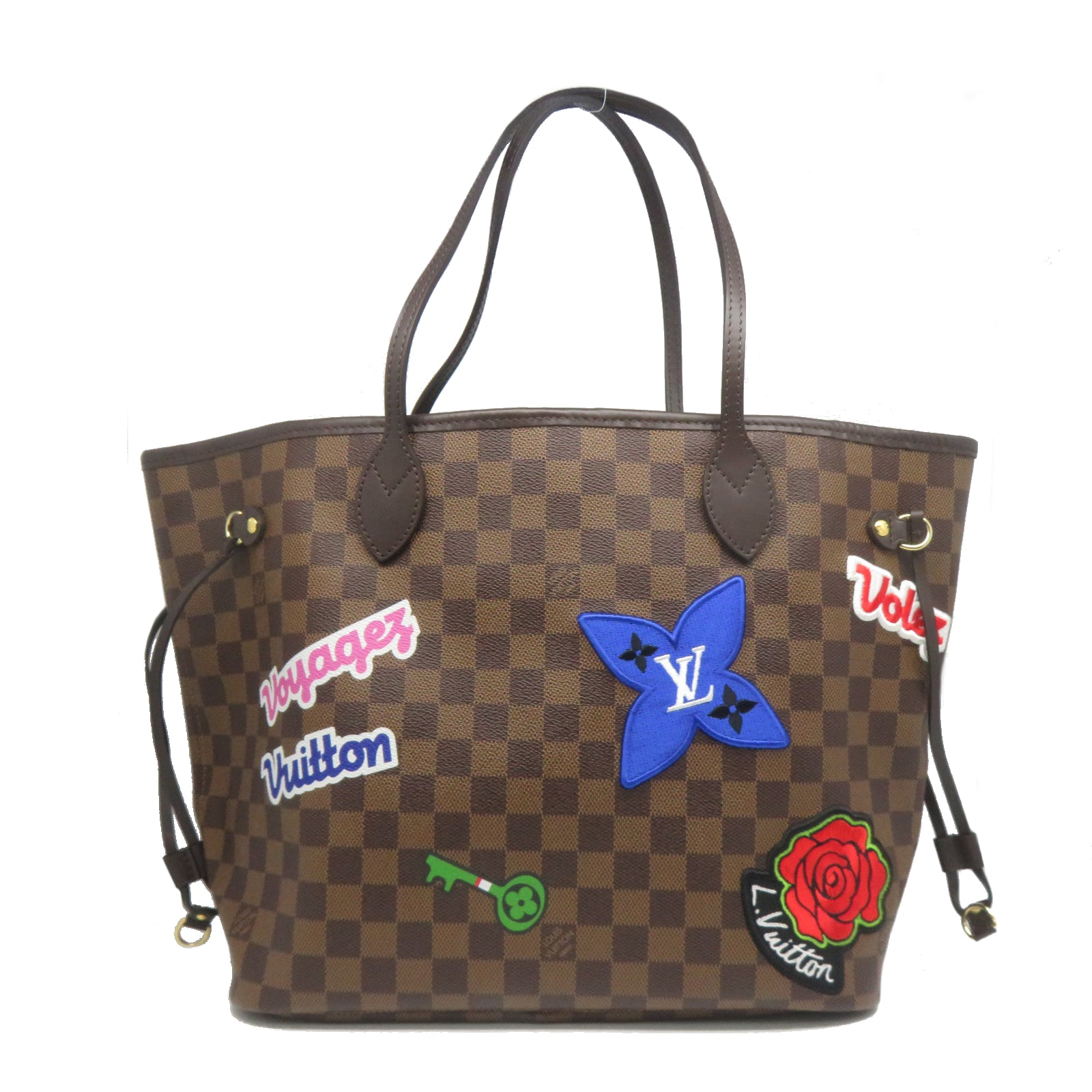 LOUIS VUITTON Damier Neverfull MM Pacthes Trunk金扣肩背袋啡色