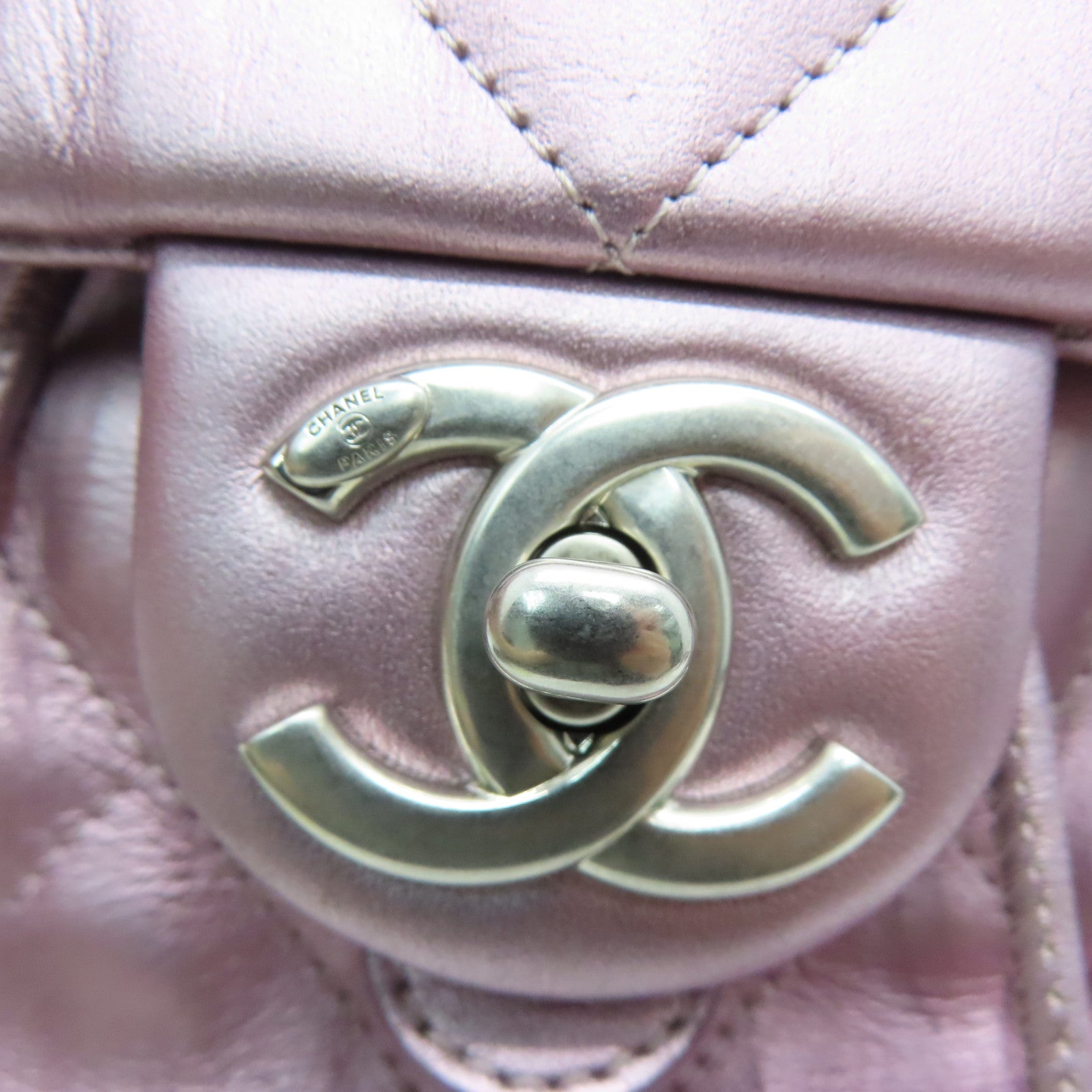 CHANEL rhombic cowhide leather Rucksack silver buckle backpack pink