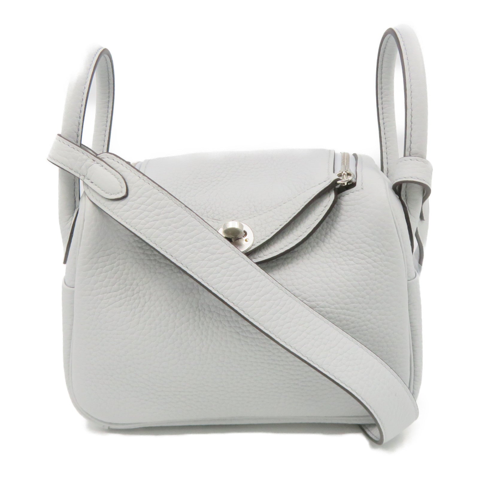 HERMES Clemence皮革Mini Lindy银扣肩背袋浅蓝