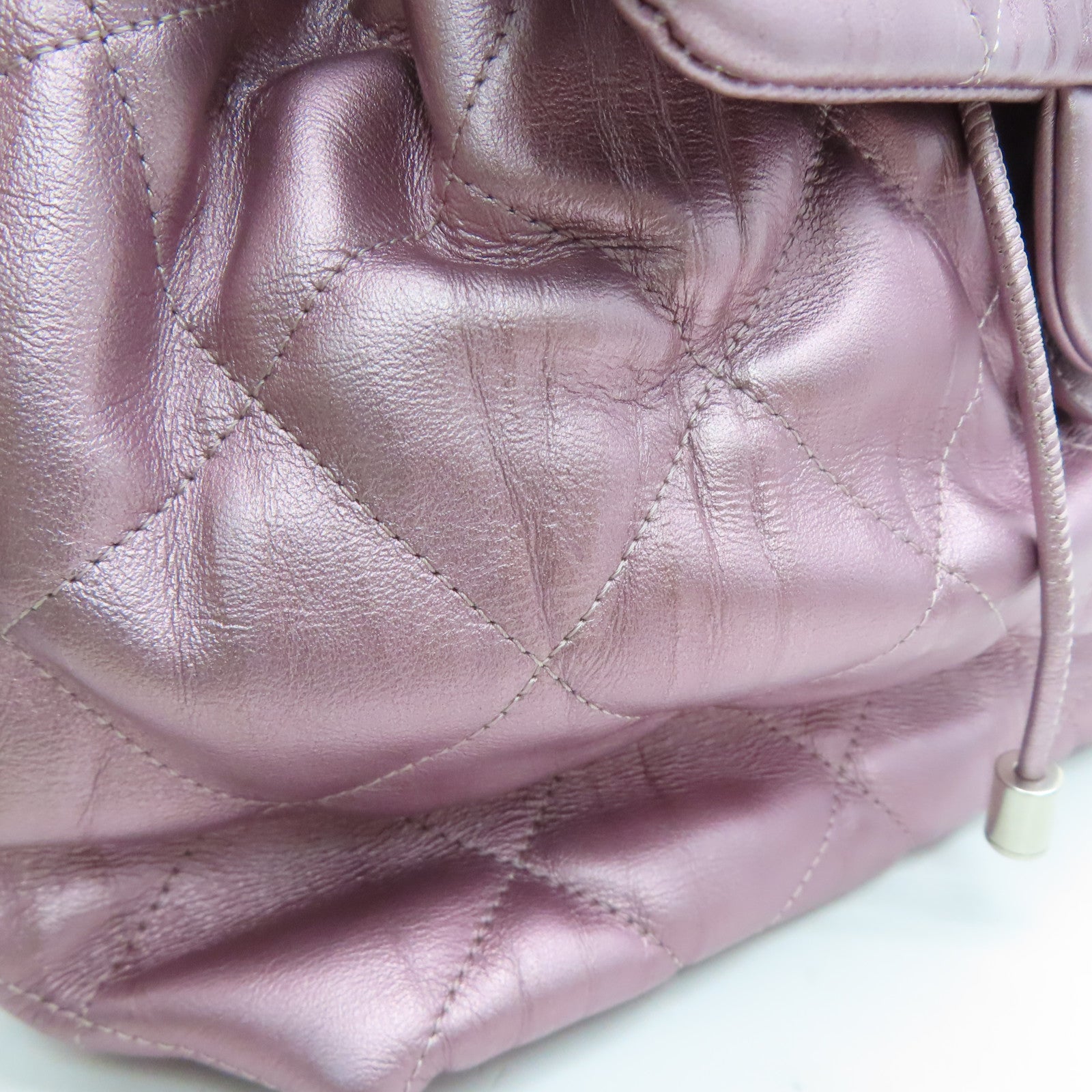 CHANEL rhombic cowhide leather Rucksack silver buckle backpack pink