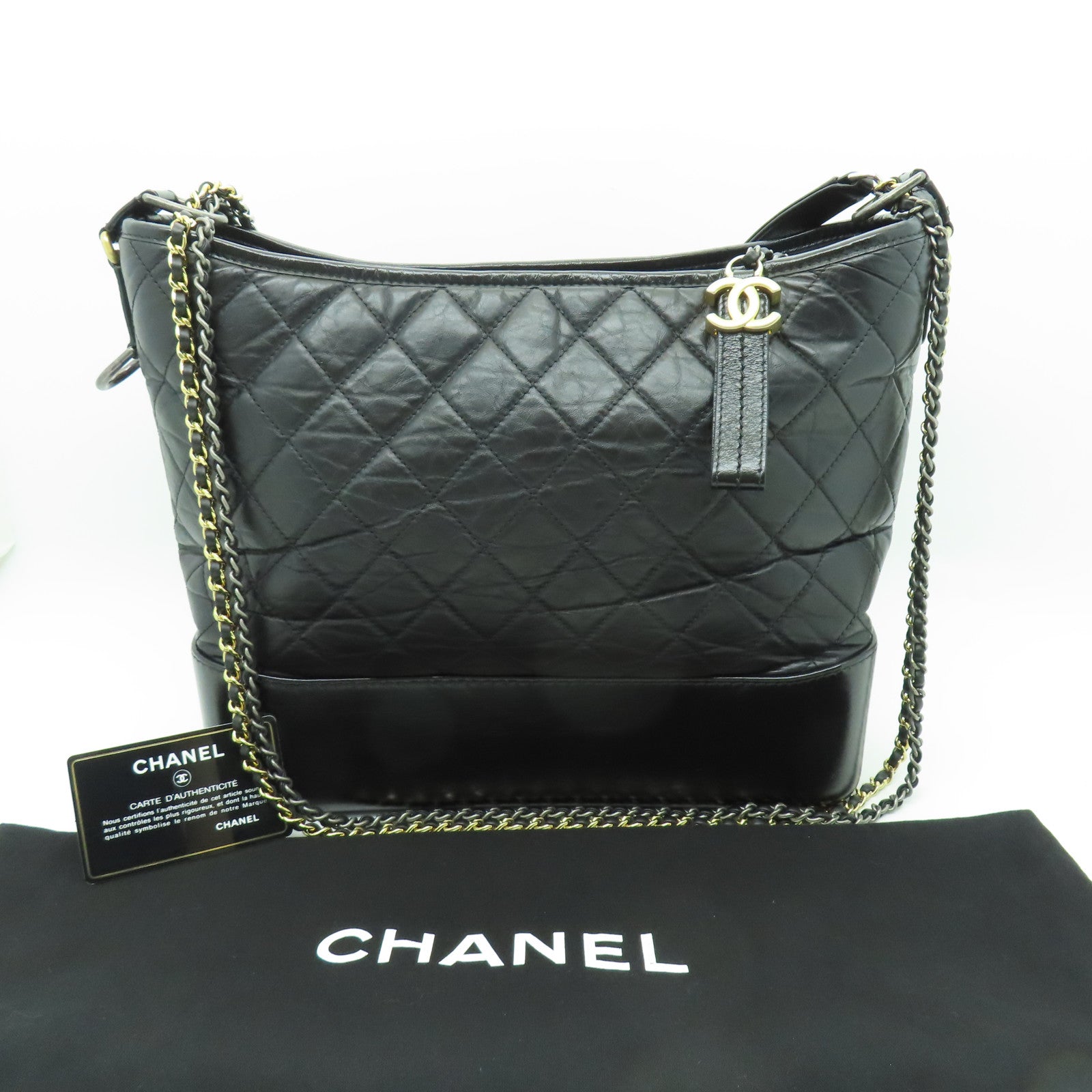 CHANEL 【激減優惠】菱格牛皮皮革Gabrielle Large金扣/銀扣鏈帶肩背袋黑色