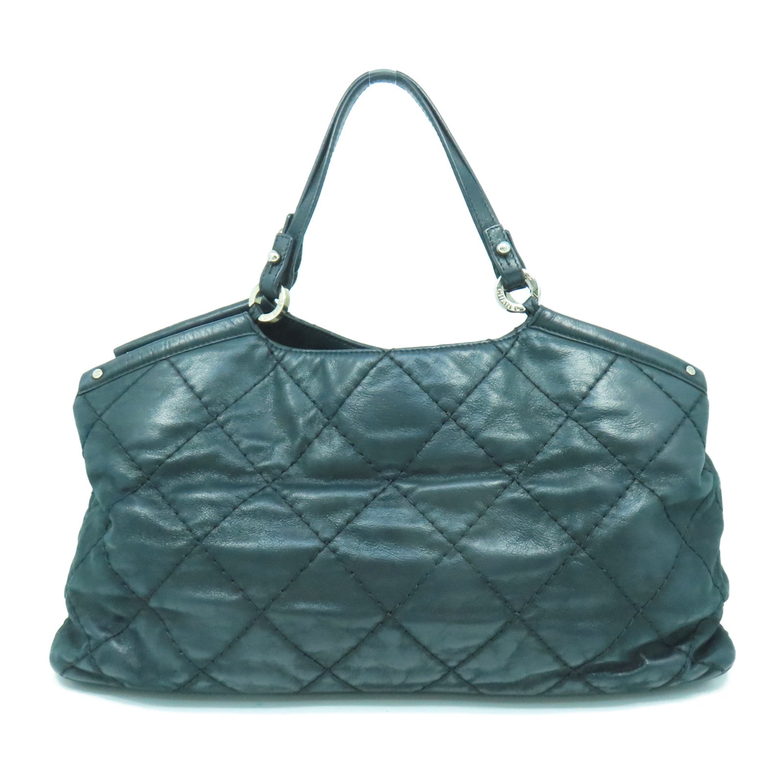 CHANEL 菱格牛皮皮革Shoulder Bag銀扣手挽肩背兩用袋黑色