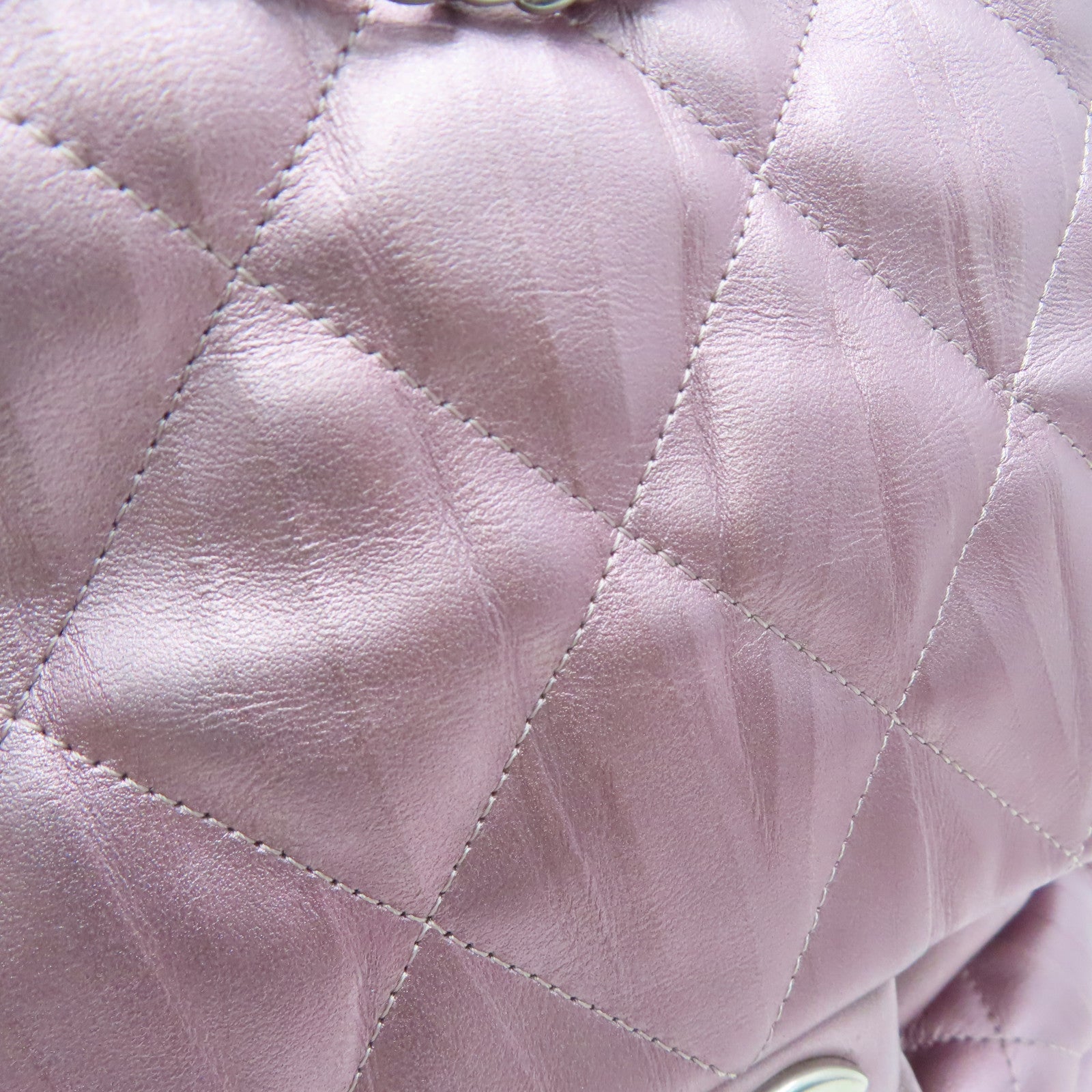 CHANEL rhombic cowhide leather Rucksack silver buckle backpack pink