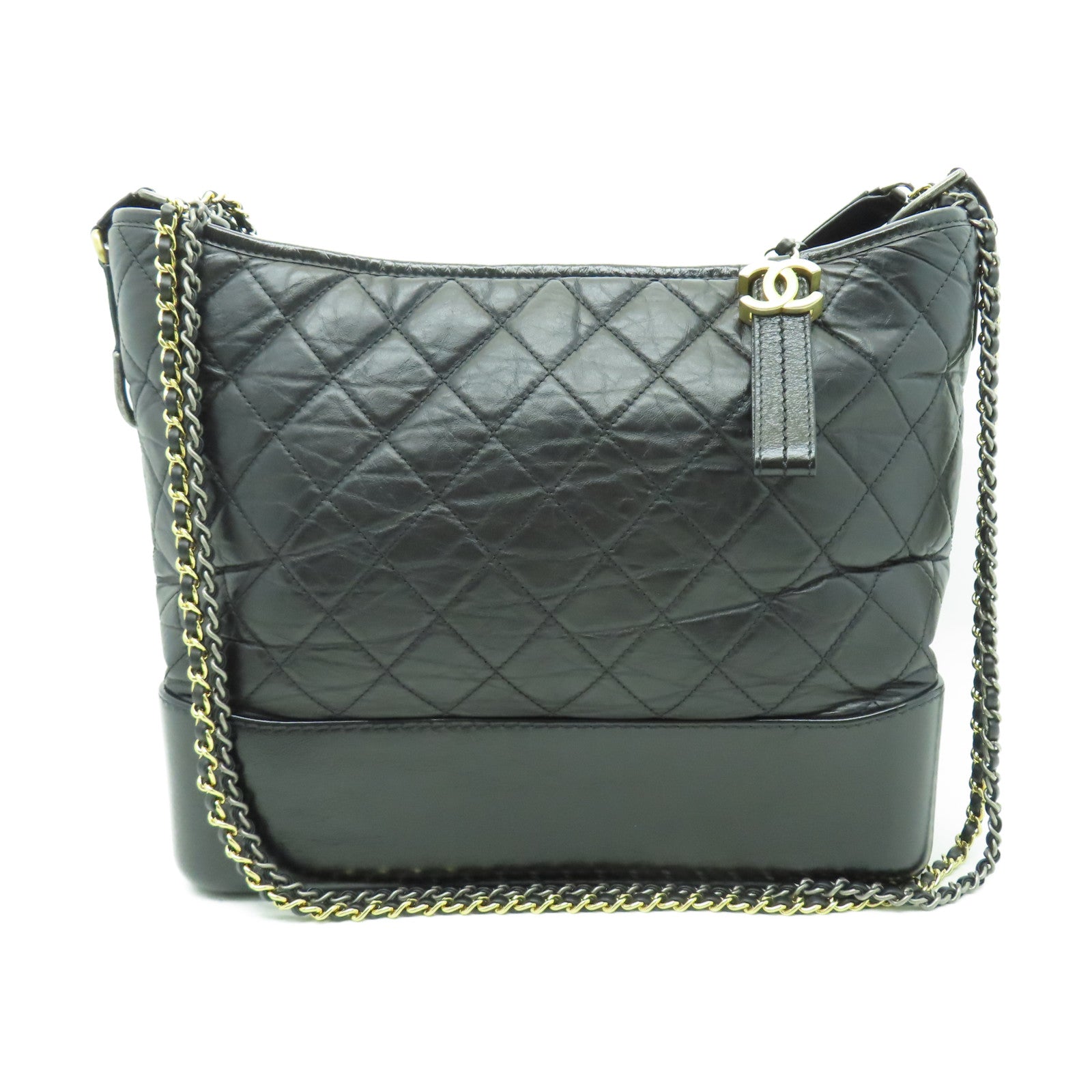 CHANEL 【激減優惠】菱格牛皮皮革Gabrielle Large金扣/銀扣鏈帶肩背袋黑色