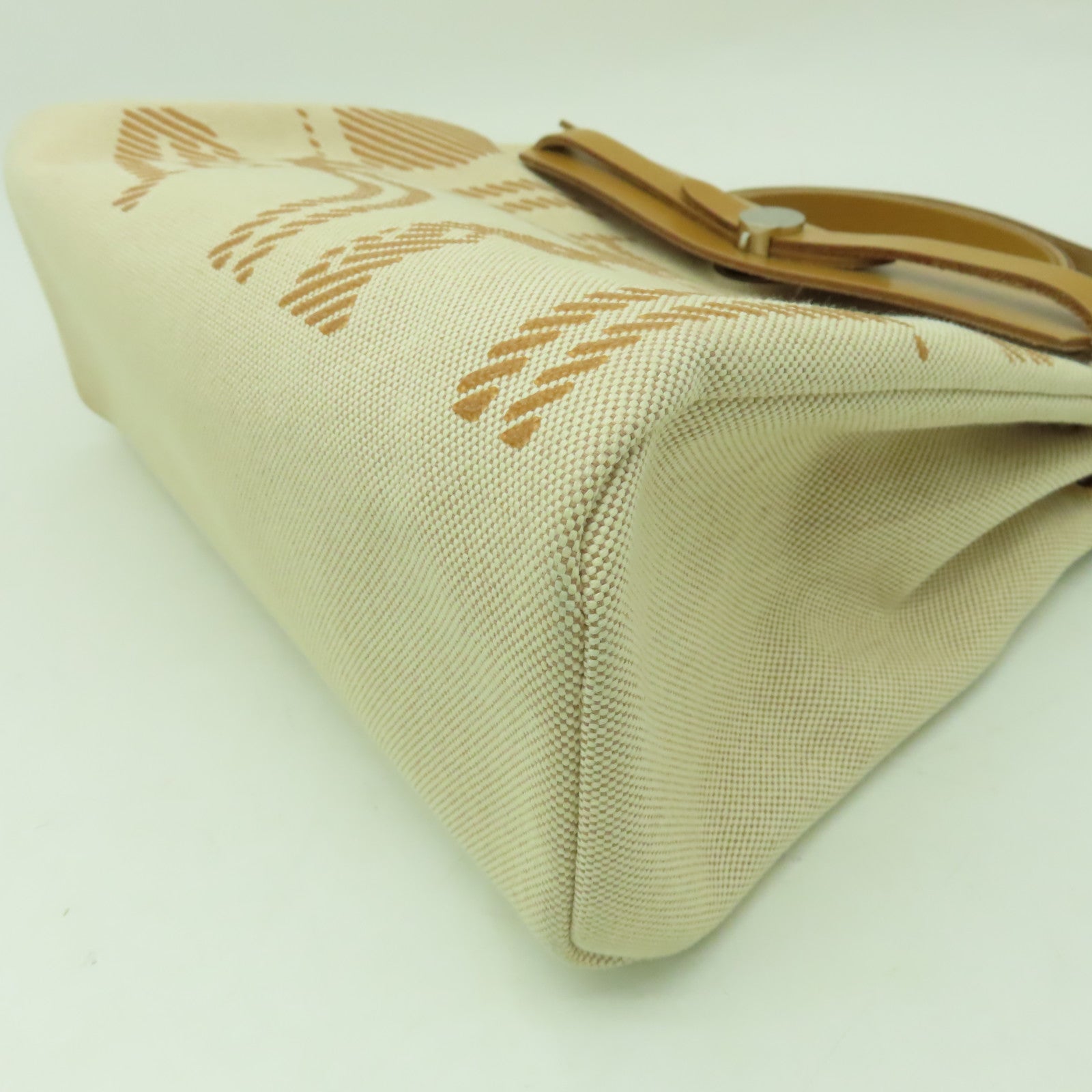 HERMES 帆布Herbag PM銀扣手挽肩背兩用袋米色/啡色