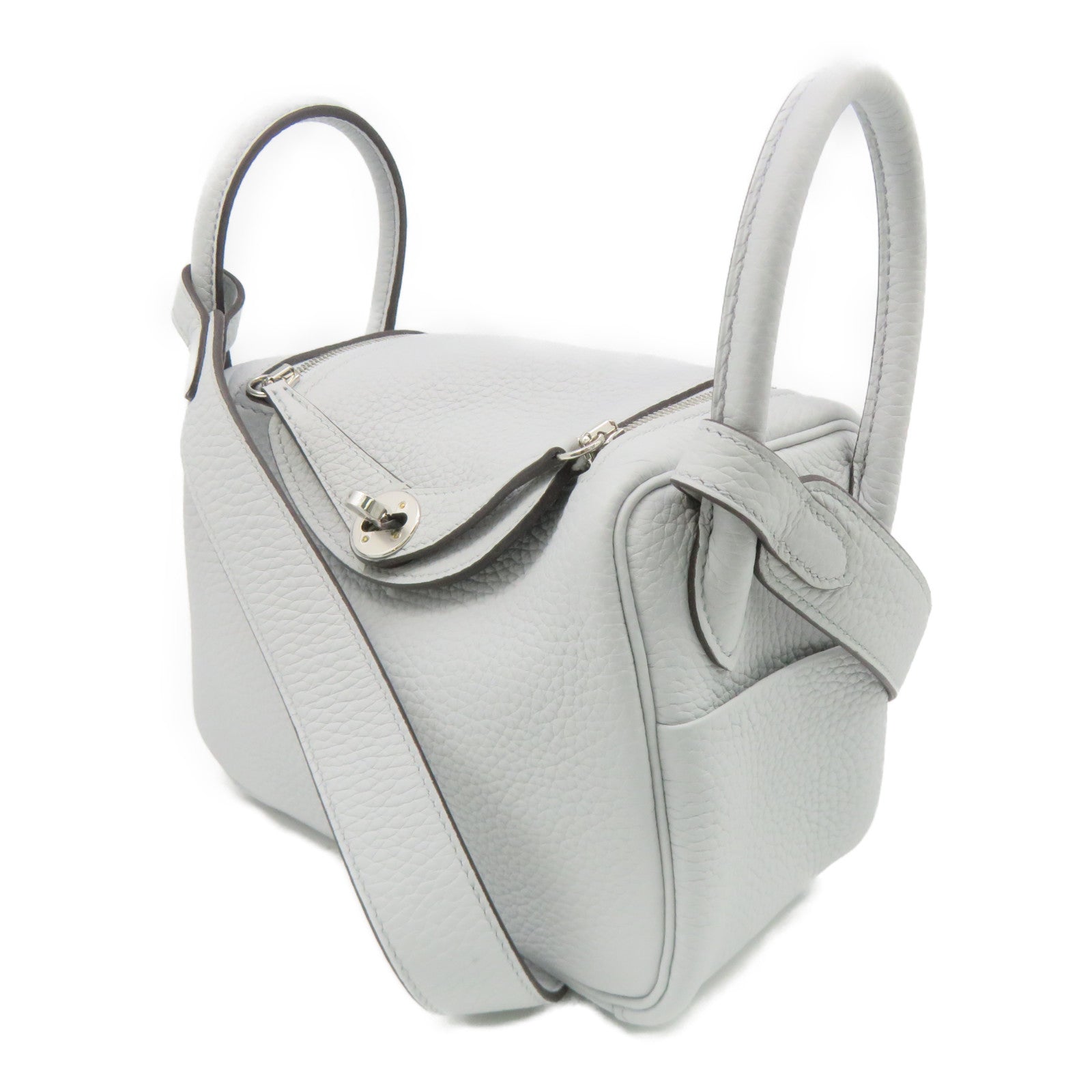 HERMES Clemence皮革Mini Lindy银扣肩背袋浅蓝