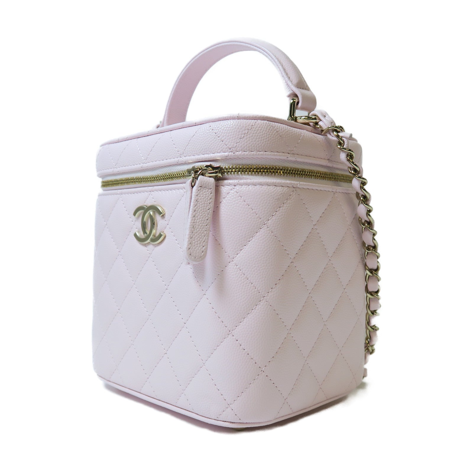 CHANEL 菱格Caviar皮革Shoulder Bag金扣手挽肩背兩用袋粉紅色