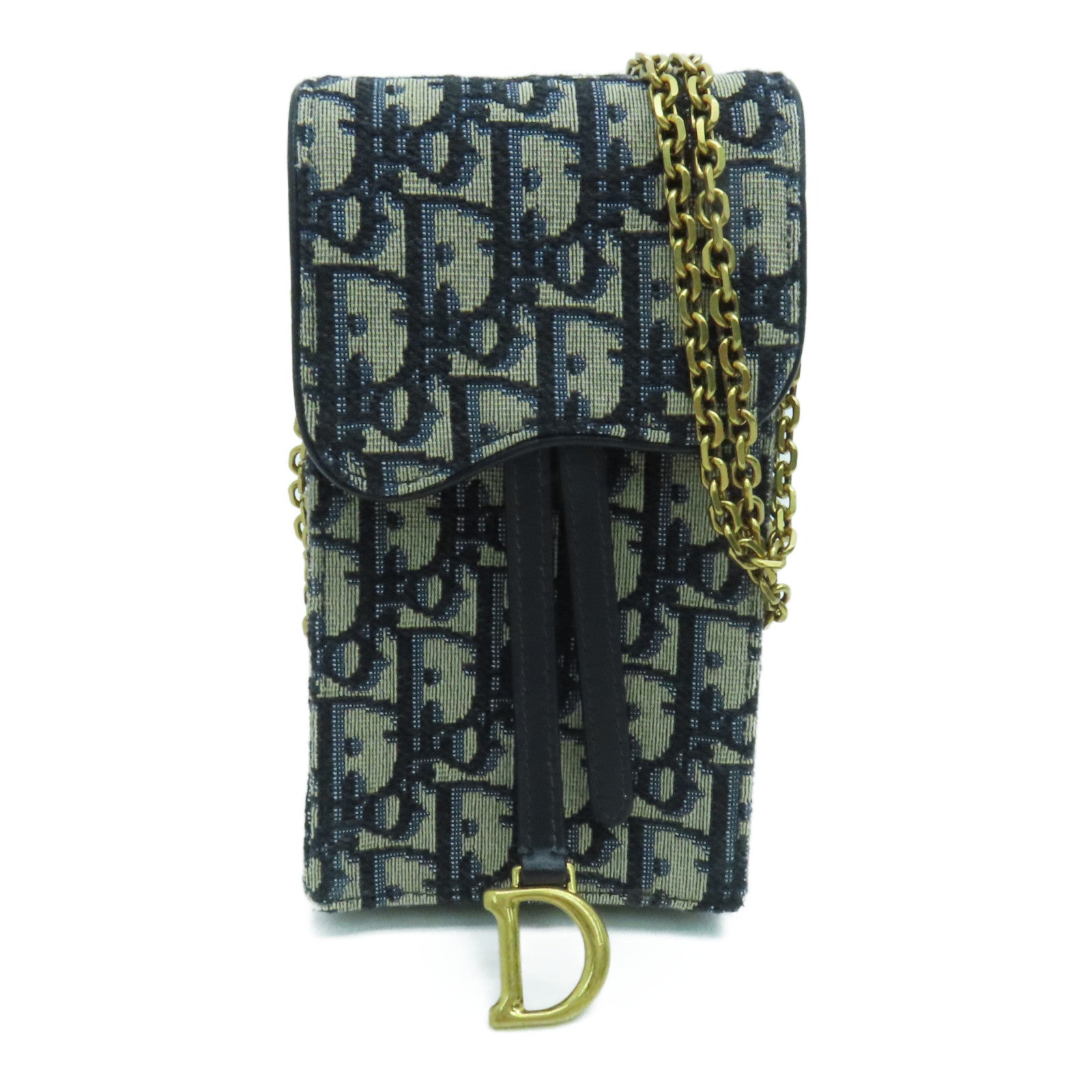 Dior 帆布Saddle Pouch金扣链带肩背袋蓝色
