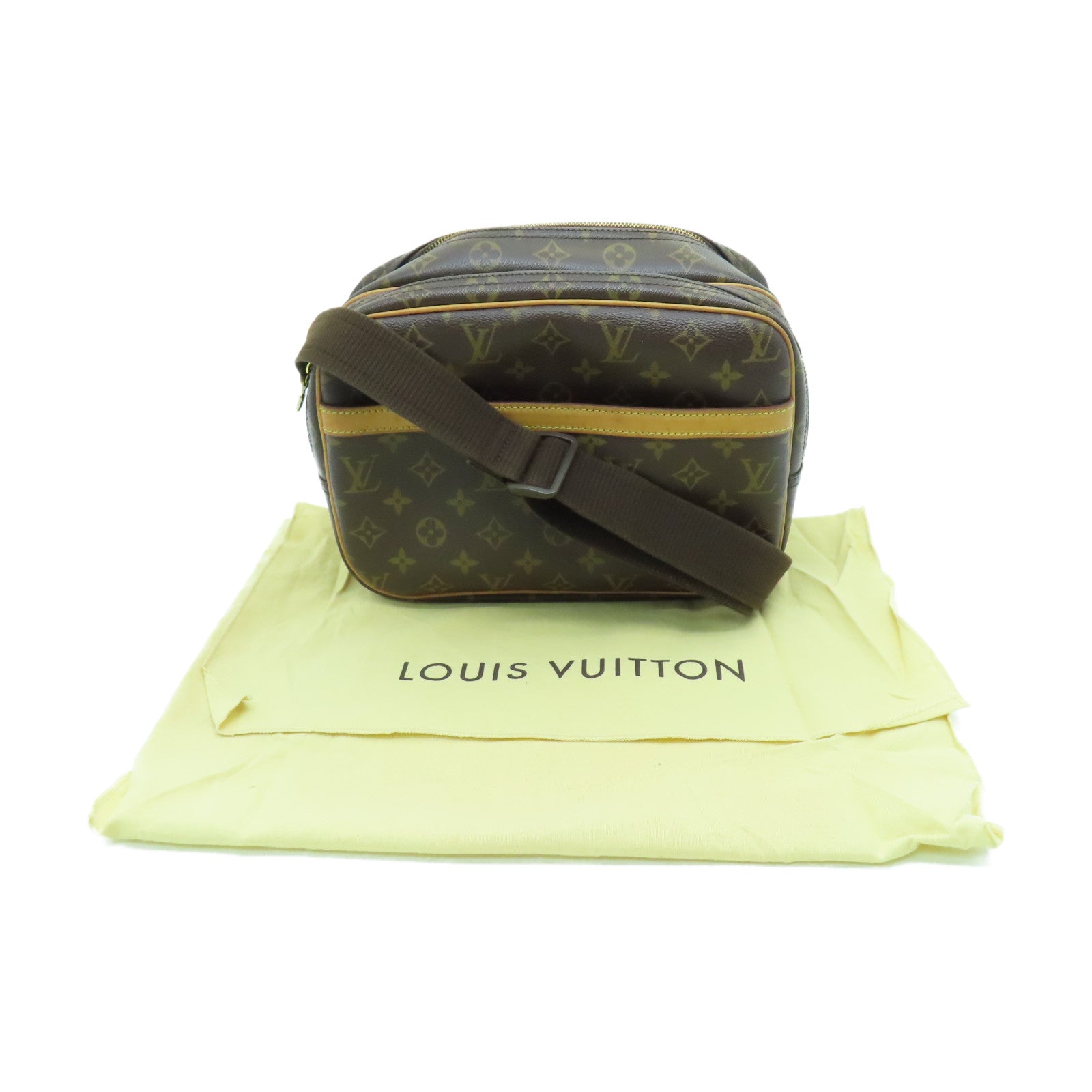 LOUIS VUITTON Monogram Reporter Gold Buckle Shoulder Bag Brown