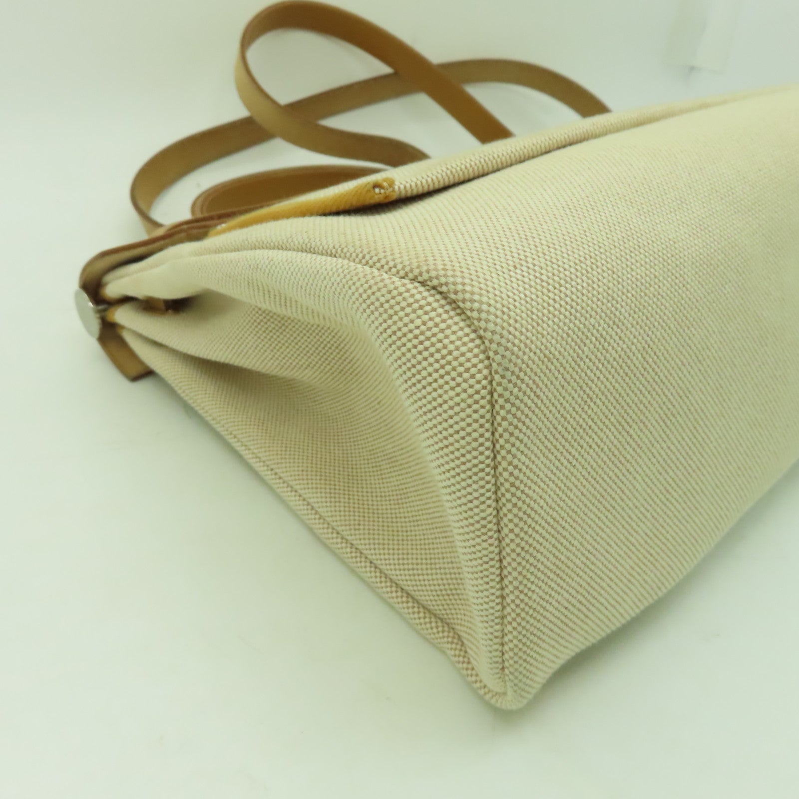 HERMES 帆布Herbag PM銀扣手挽肩背兩用袋米色/啡色