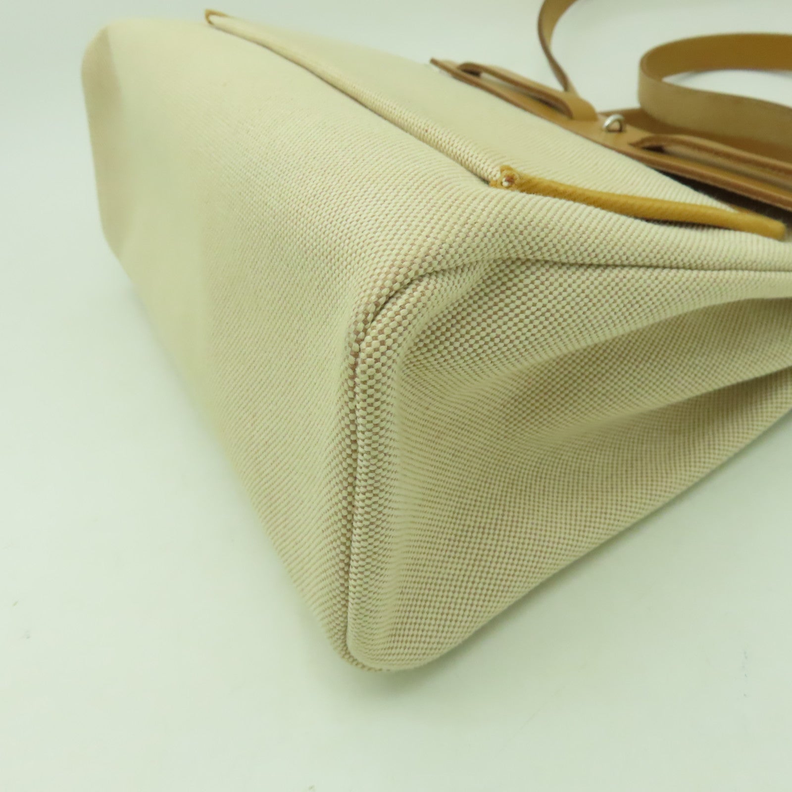 HERMES 帆布Herbag PM銀扣手挽肩背兩用袋米色/啡色