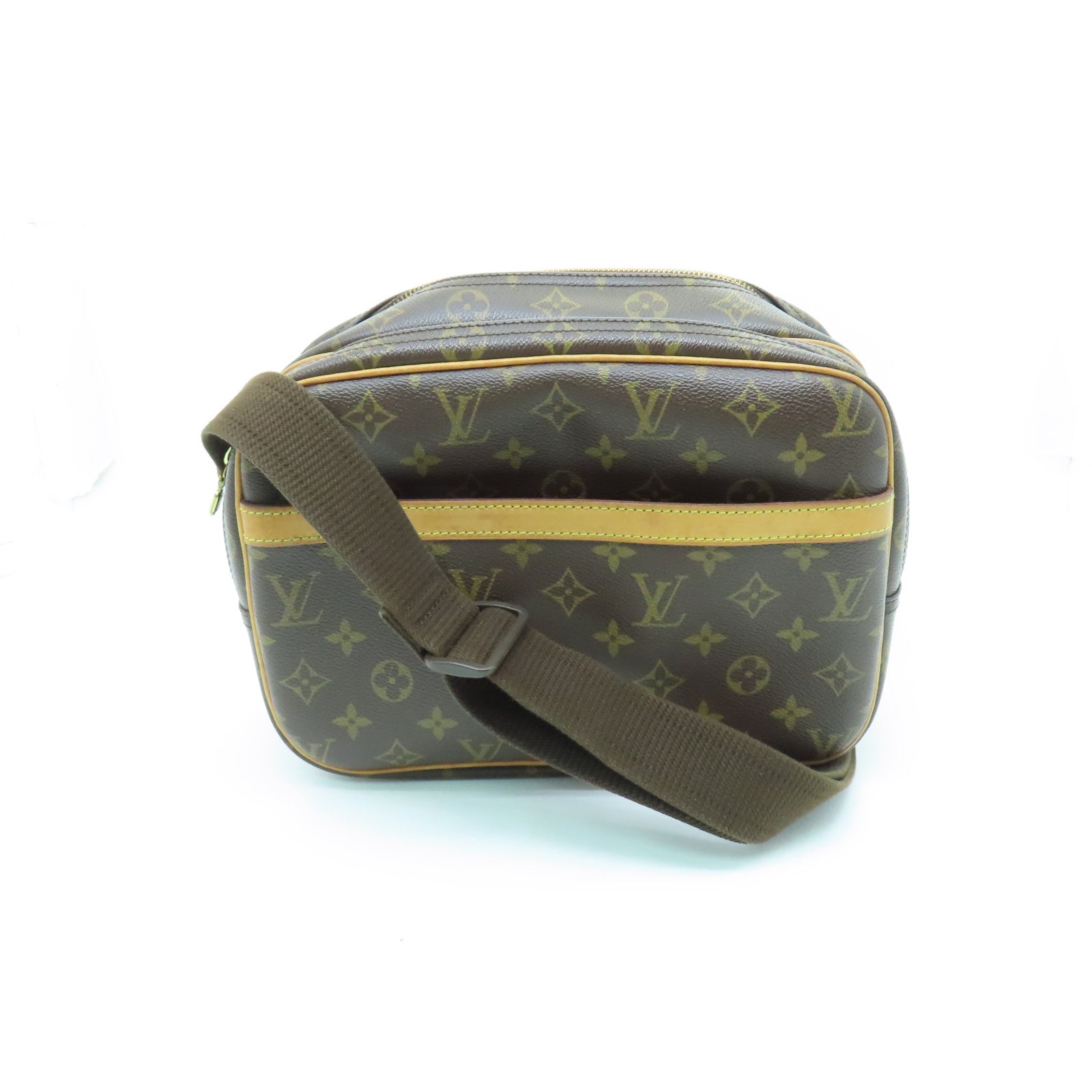 LOUIS VUITTON Monogram Reporter Gold Buckle Shoulder Bag Brown