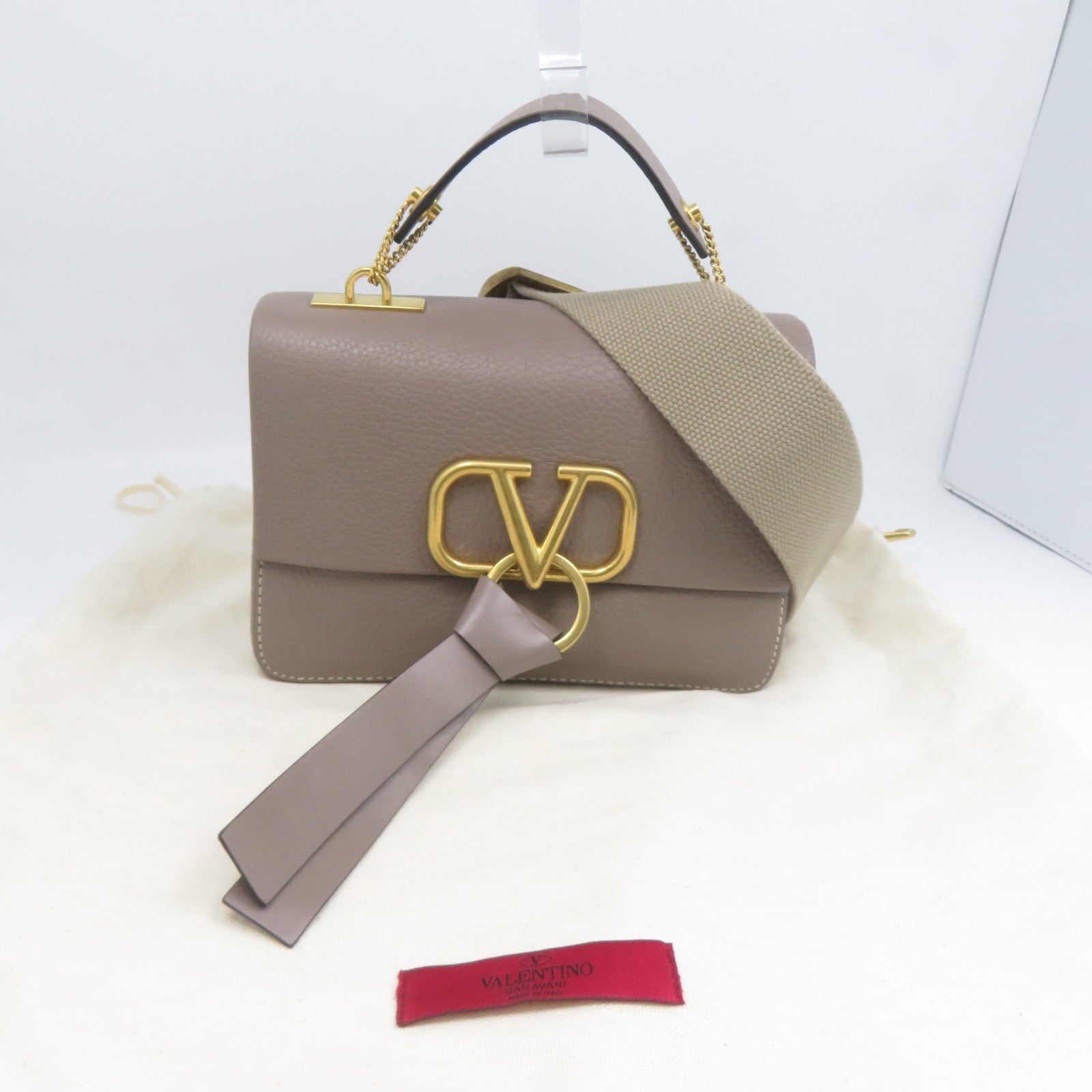 Valentino 牛皮皮革2 Way Shoulder金扣手挽肩背兩用袋灰色