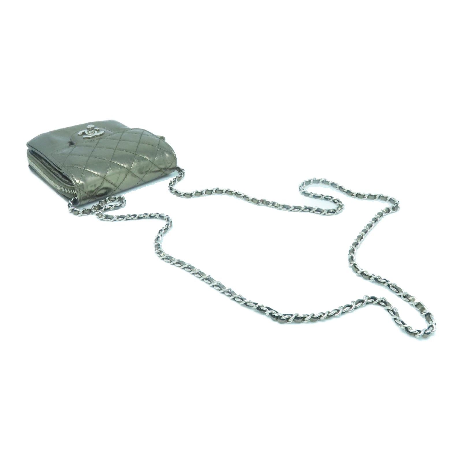 CHANEL 菱格Aged Calf皮革Chain Shoulder Bag銀扣鏈帶肩背袋青銅色