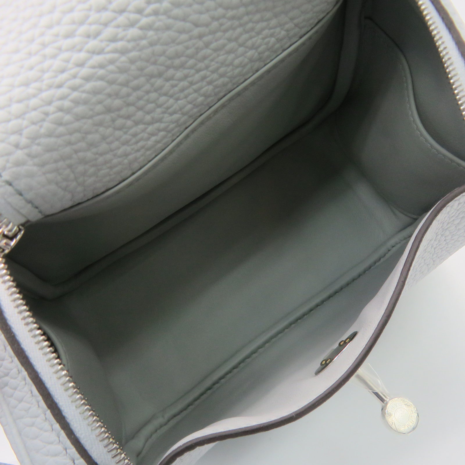 HERMES Clemence皮革Mini Lindy银扣肩背袋浅蓝