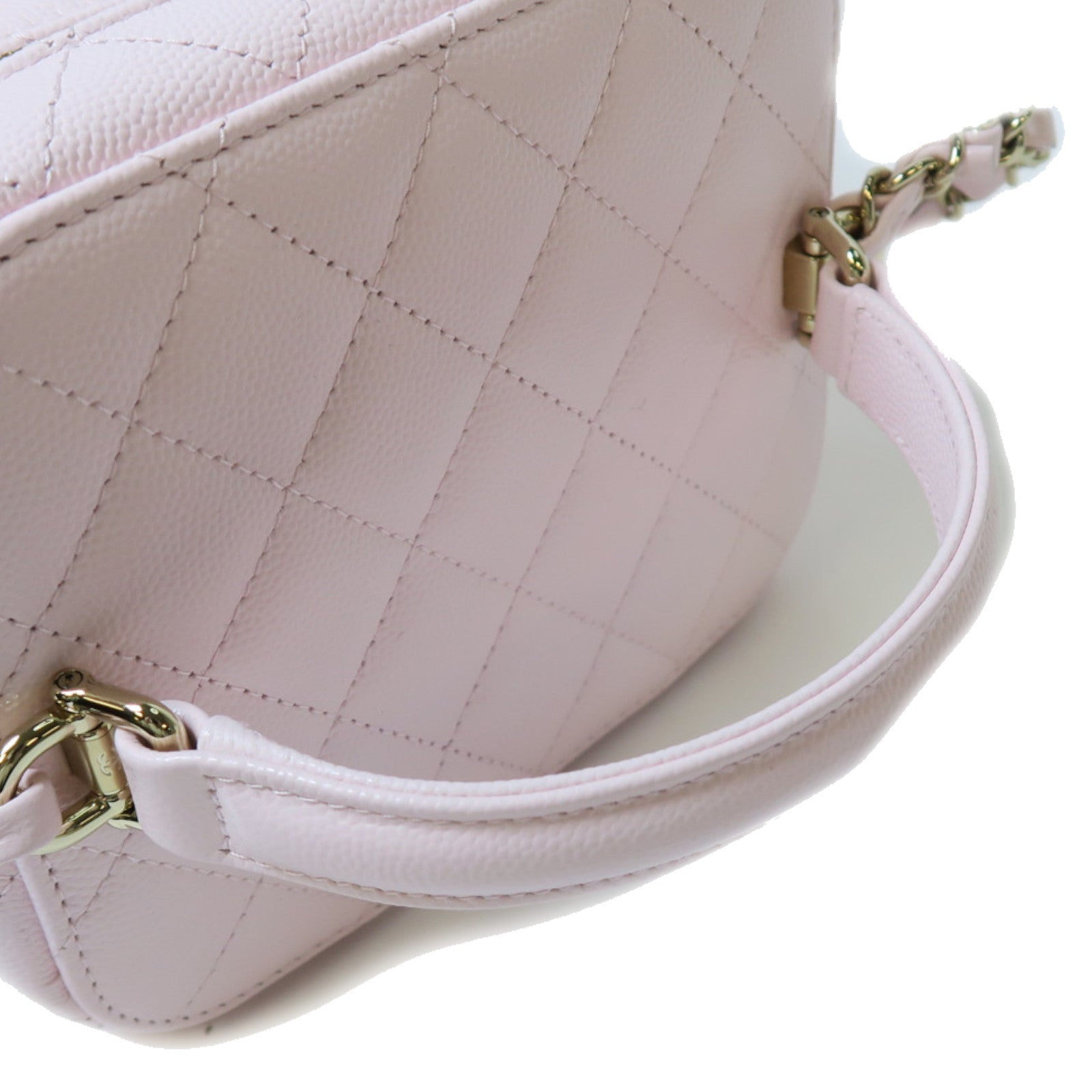 CHANEL 菱格Caviar皮革Shoulder Bag金扣手挽肩背兩用袋粉紅色