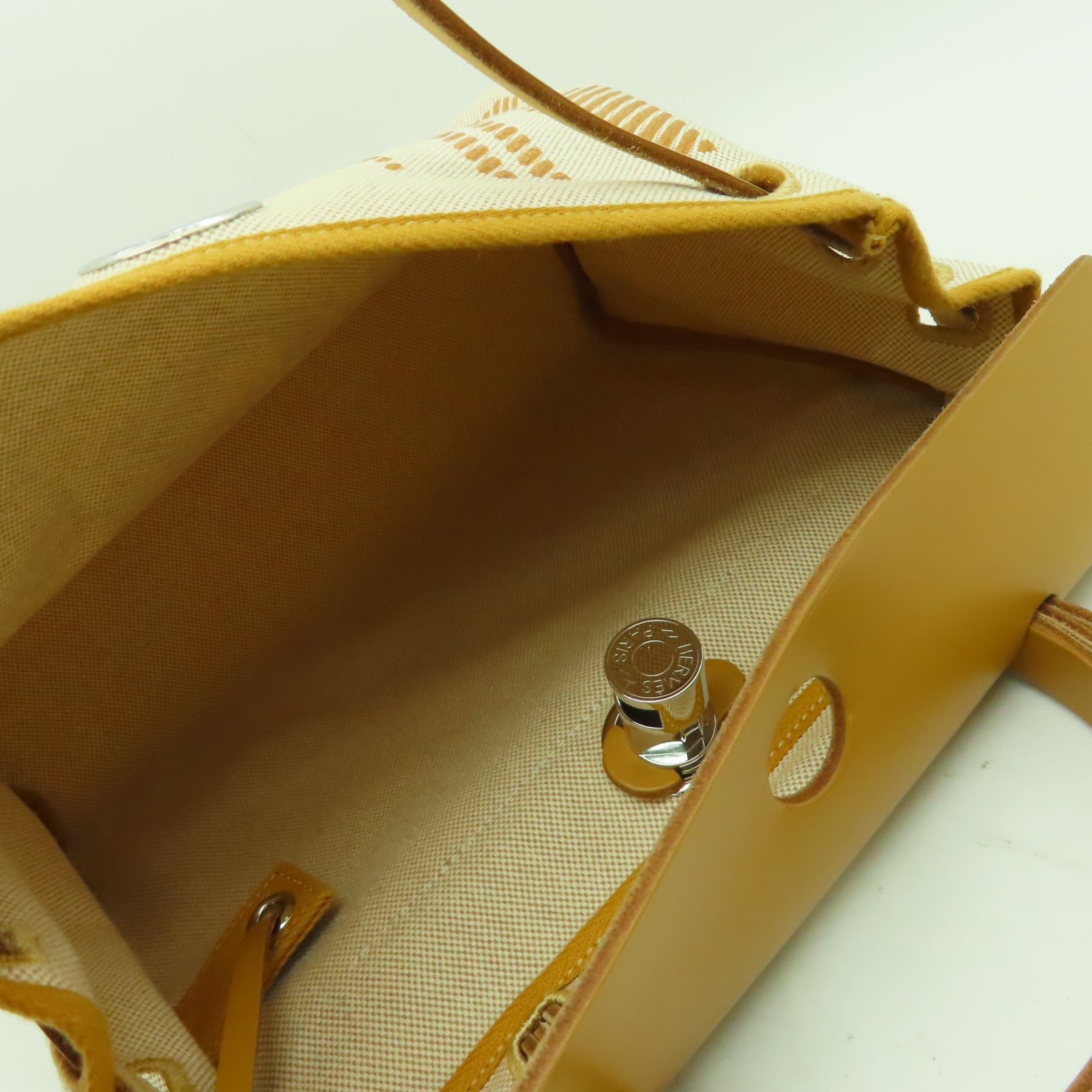HERMES 帆布Herbag PM銀扣手挽肩背兩用袋米色/啡色