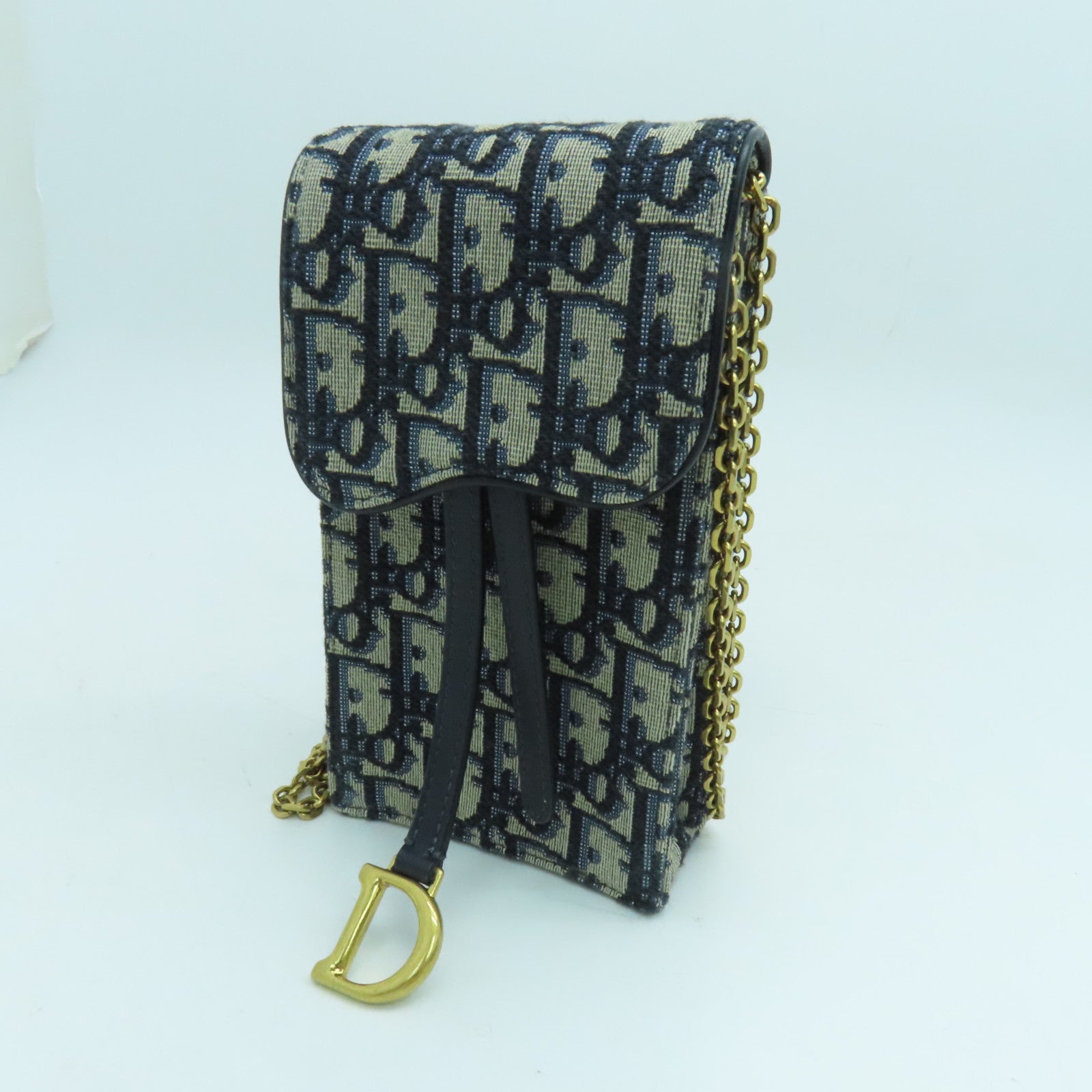Dior 帆布Saddle Pouch金扣链带肩背袋蓝色