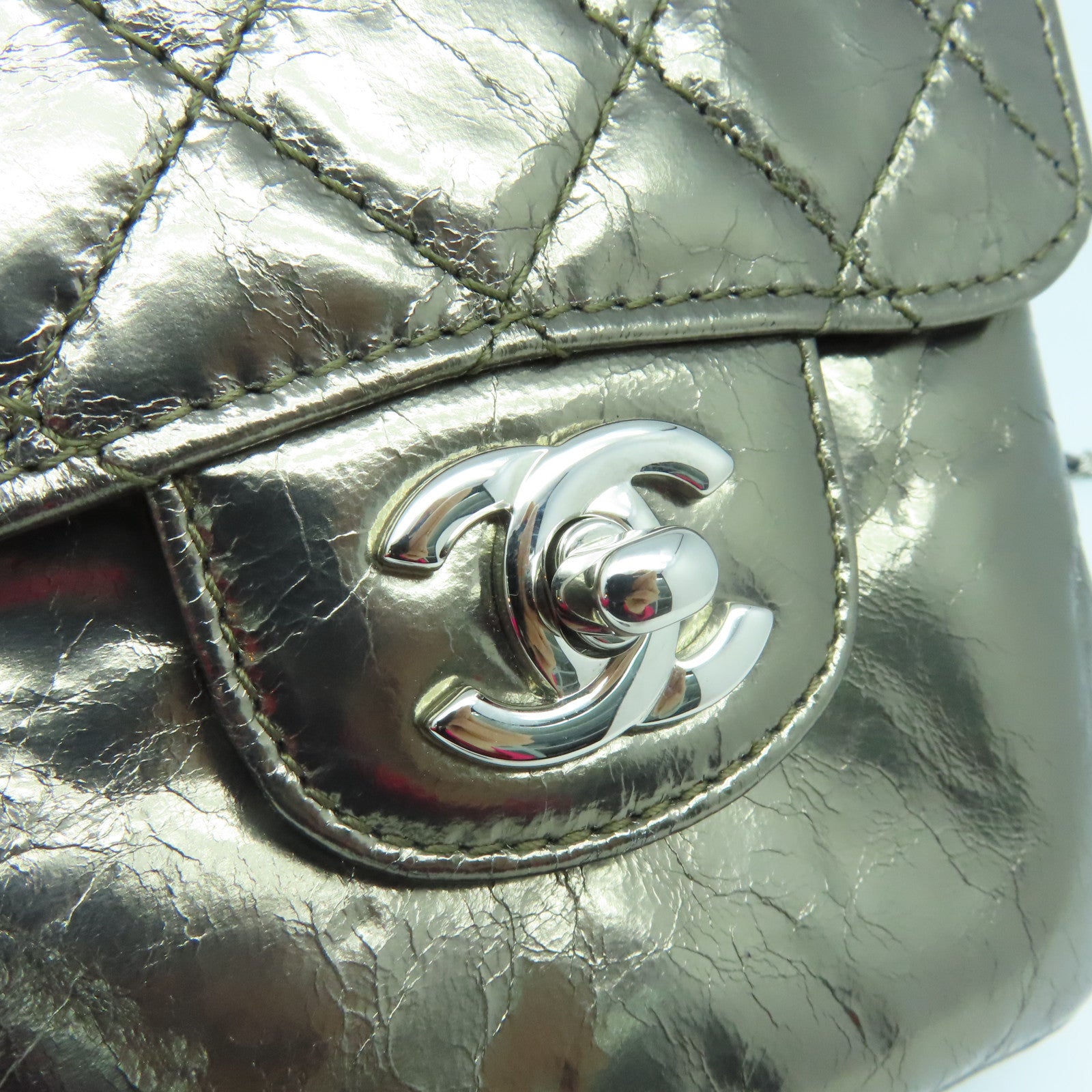 CHANEL 菱格Aged Calf皮革Chain Shoulder Bag銀扣鏈帶肩背袋青銅色