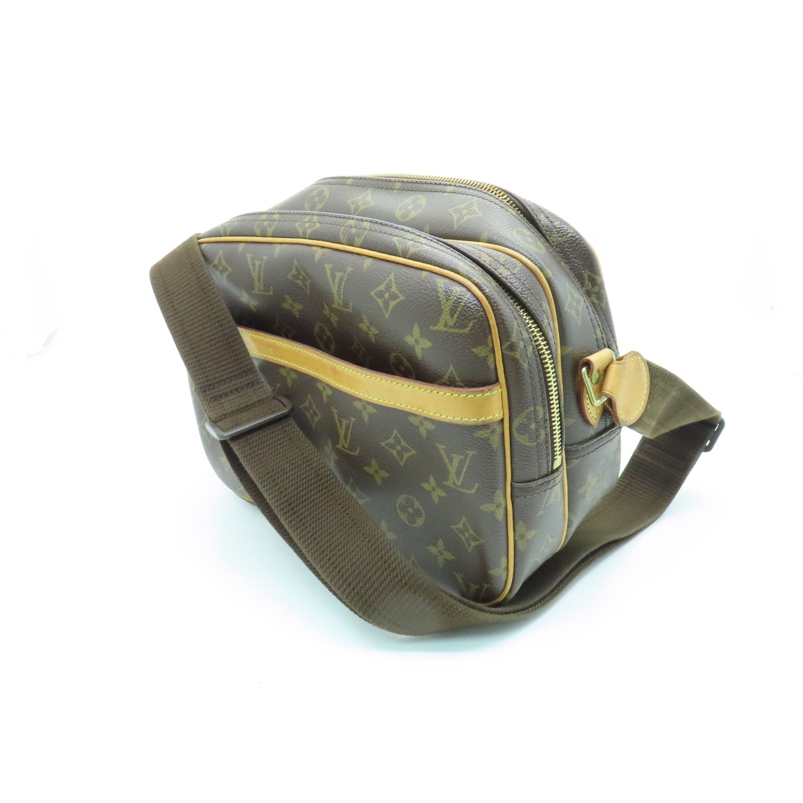 LOUIS VUITTON Monogram Reporter Gold Buckle Shoulder Bag Brown