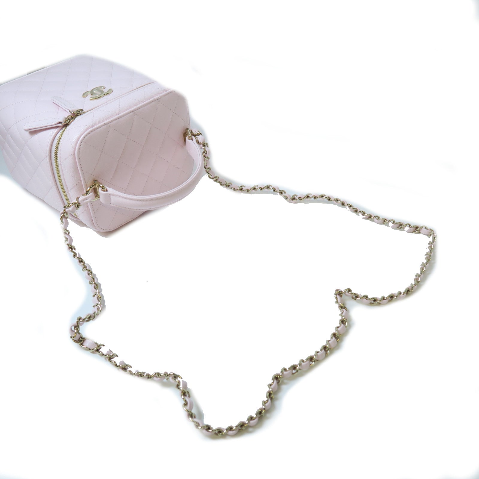 CHANEL 菱格Caviar皮革Shoulder Bag金扣手挽肩背兩用袋粉紅色
