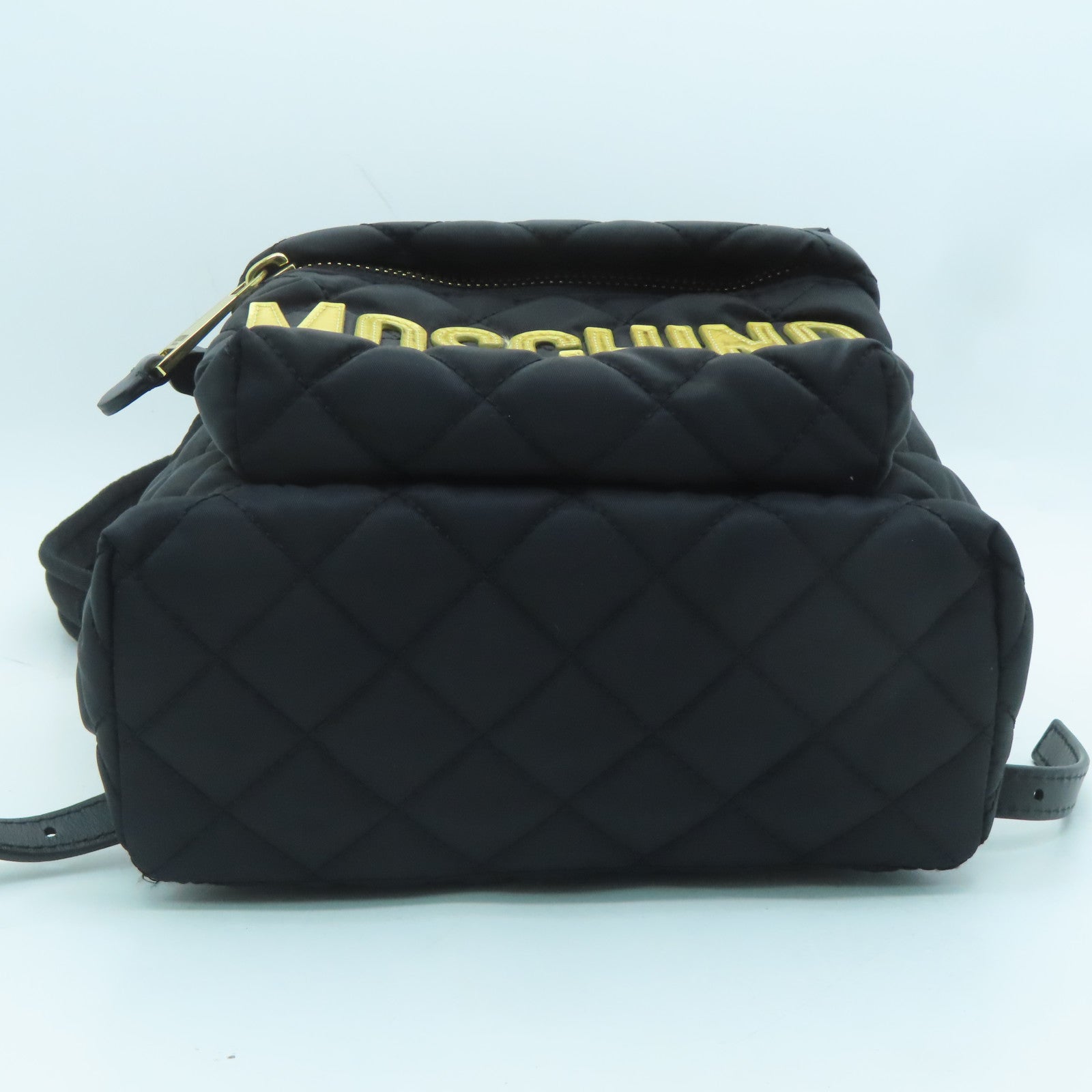MOSCHINO Rhombus Nylon Backpack Gold Buckle Backpack Black