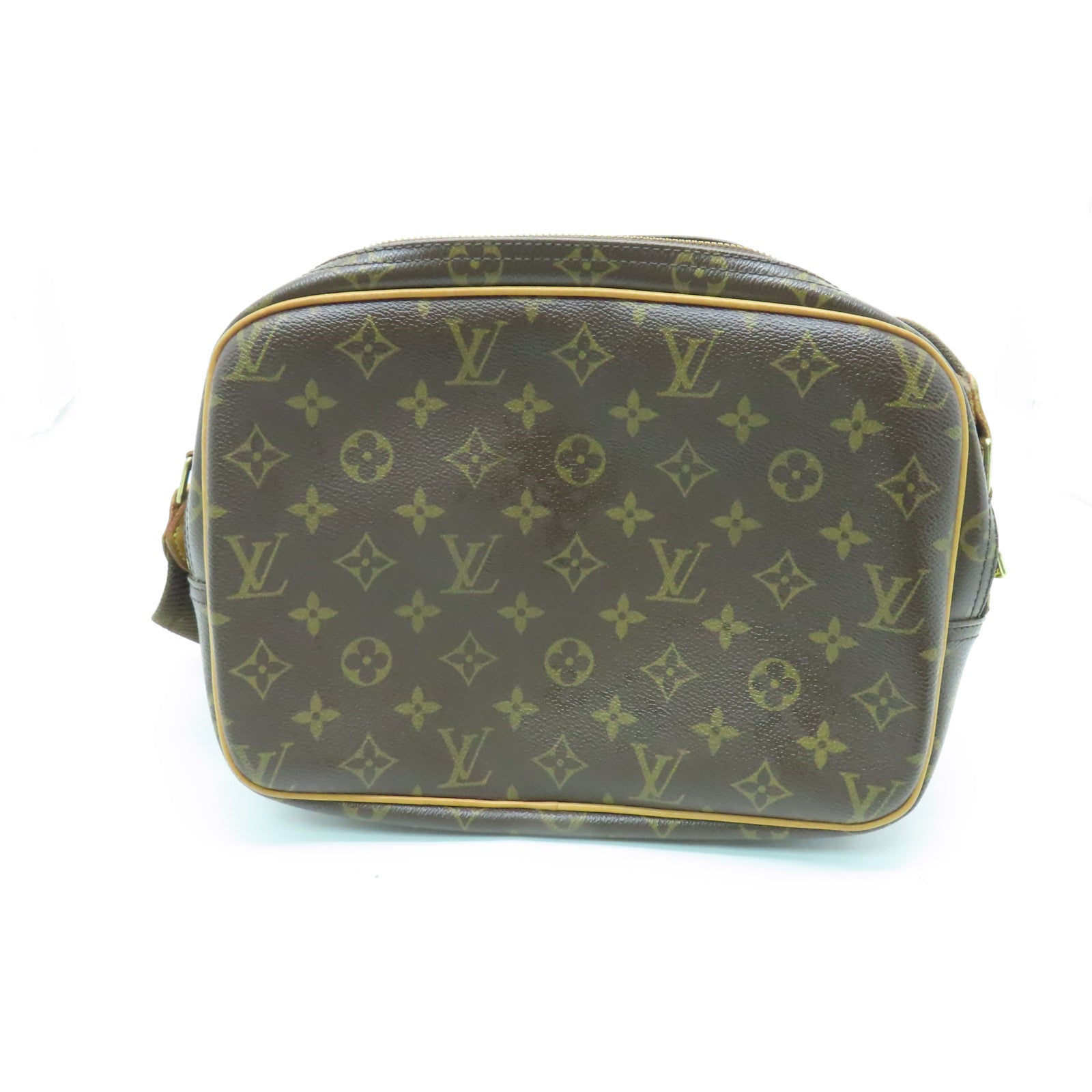 LOUIS VUITTON Monogram Reporter Gold Buckle Shoulder Bag Brown