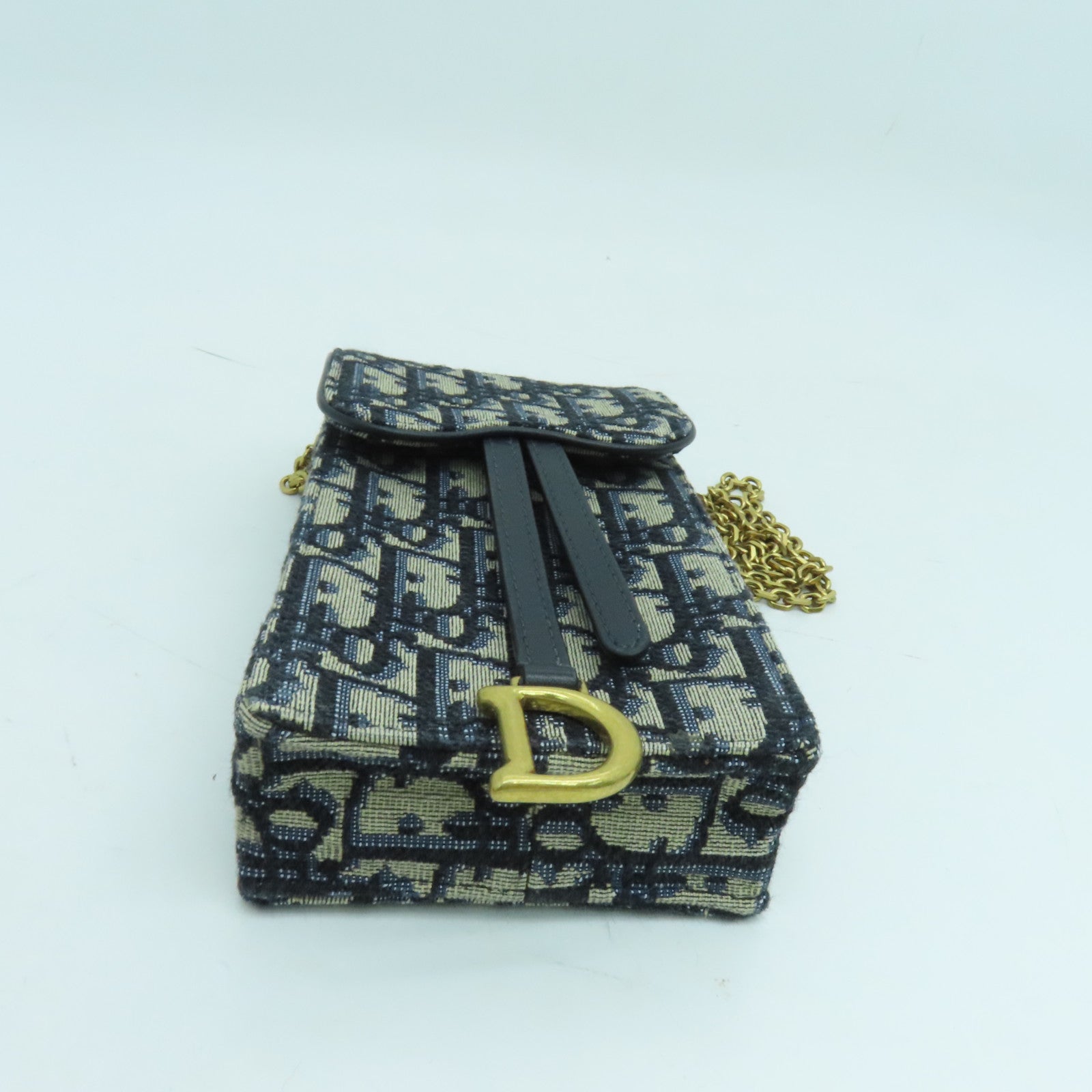 Dior 帆布Saddle Pouch金扣链带肩背袋蓝色
