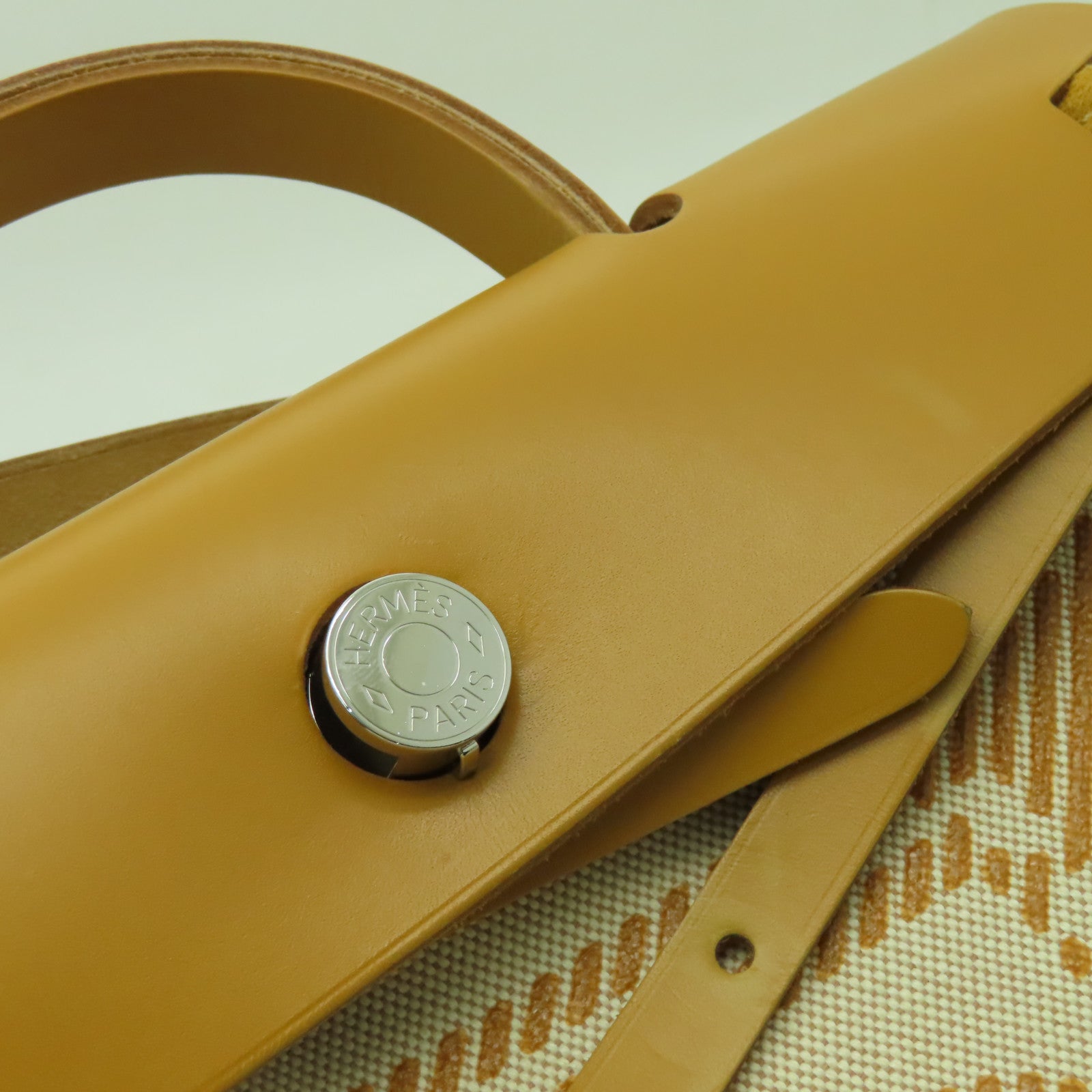 HERMES 帆布Herbag PM銀扣手挽肩背兩用袋米色/啡色