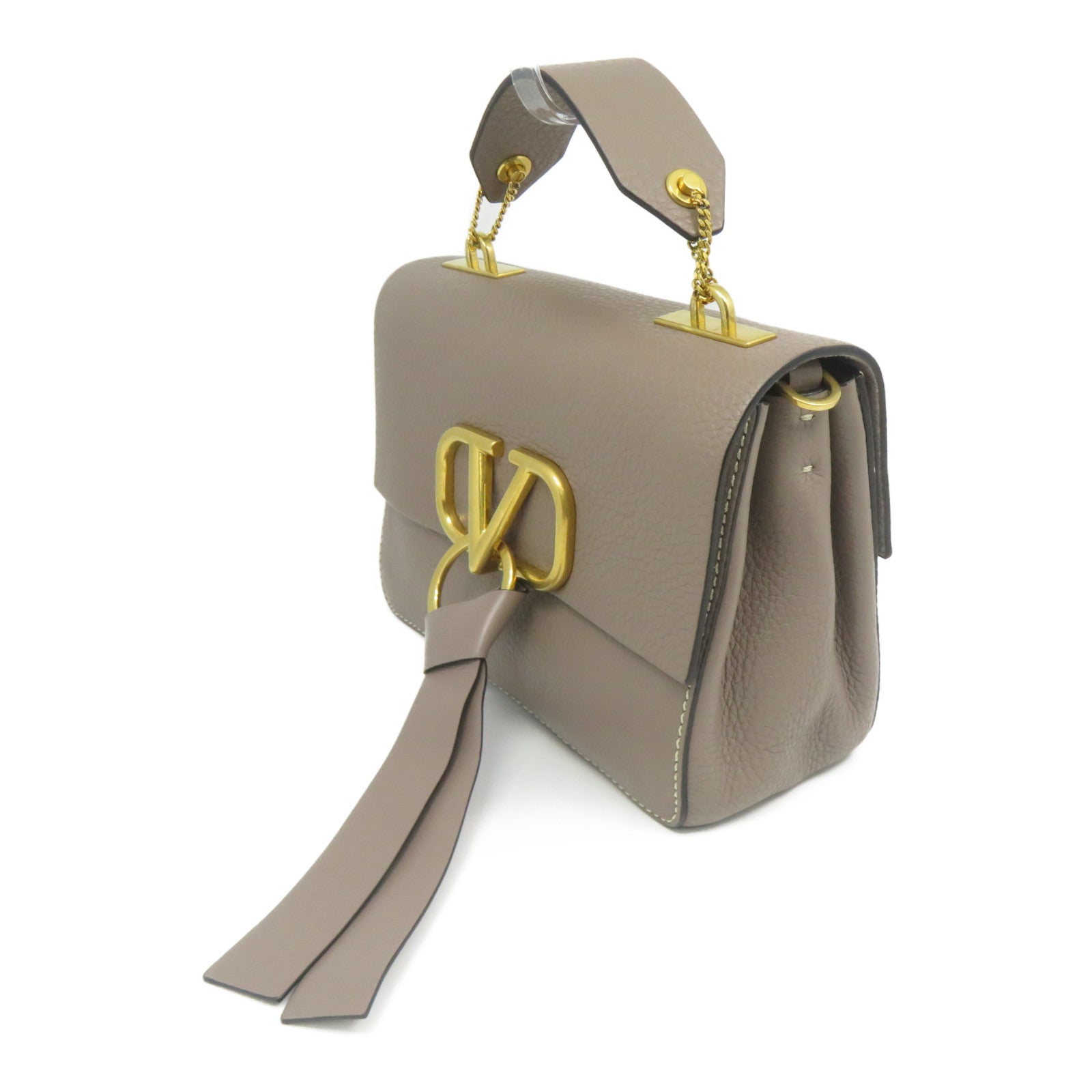 Valentino 牛皮皮革2 Way Shoulder金扣手挽肩背兩用袋灰色