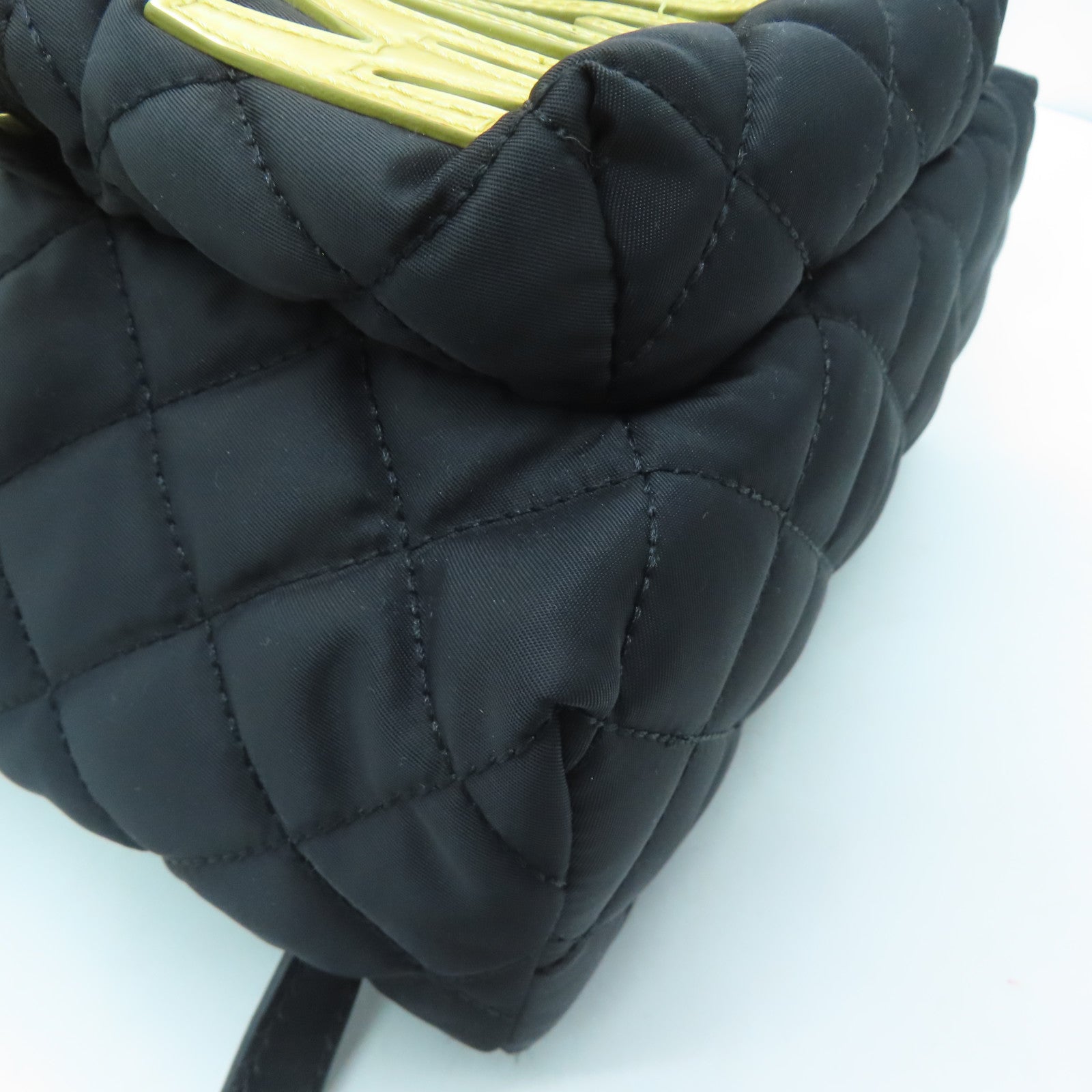 MOSCHINO Rhombus Nylon Backpack Gold Buckle Backpack Black