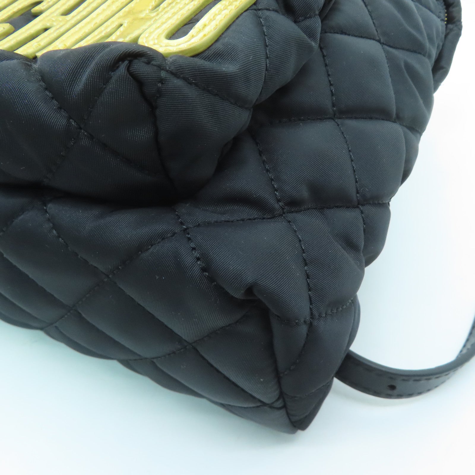 MOSCHINO Rhombus Nylon Backpack Gold Buckle Backpack Black