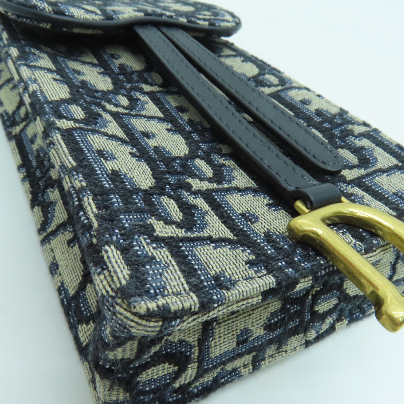 Dior 帆布Saddle Pouch金扣链带肩背袋蓝色