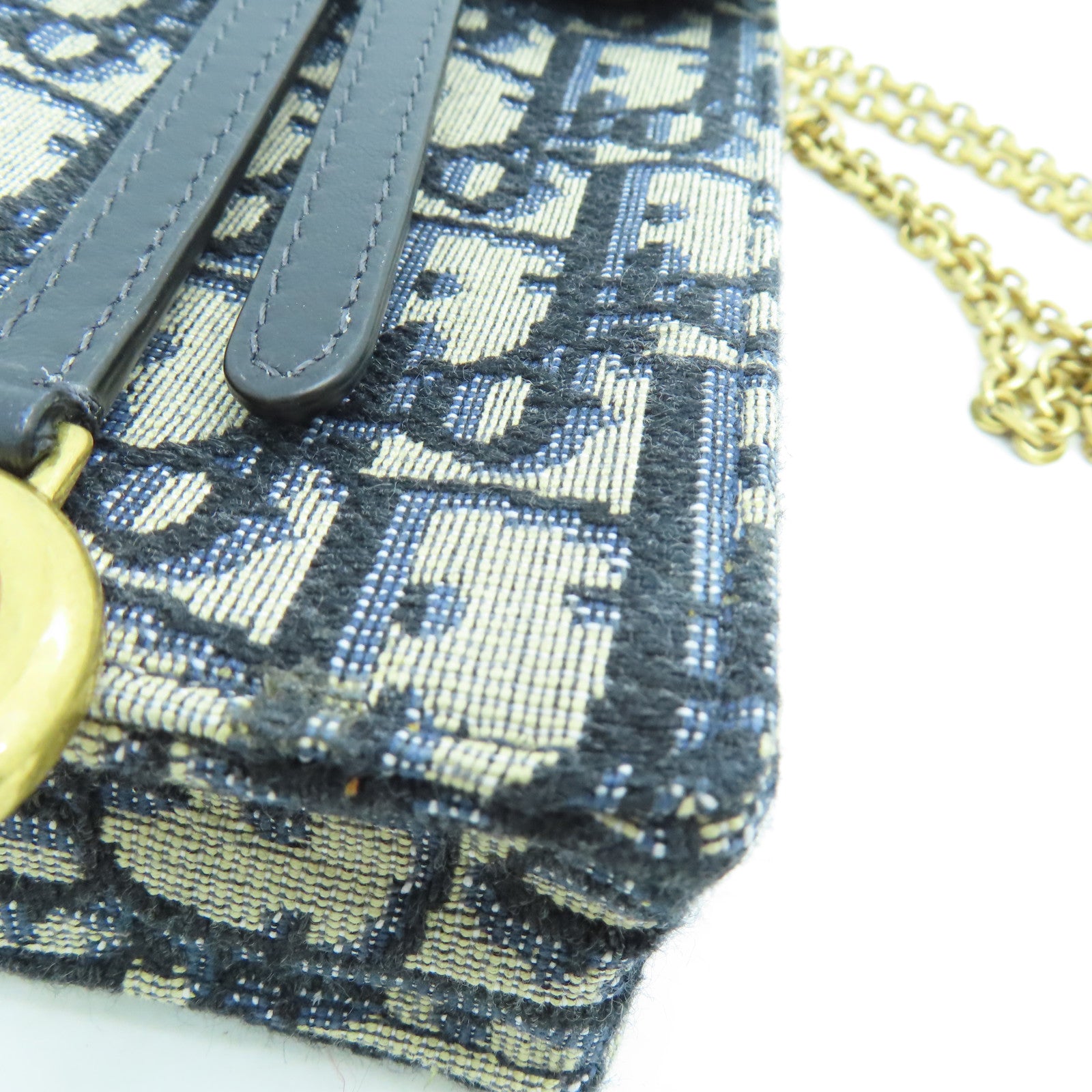 Dior 帆布Saddle Pouch金扣链带肩背袋蓝色