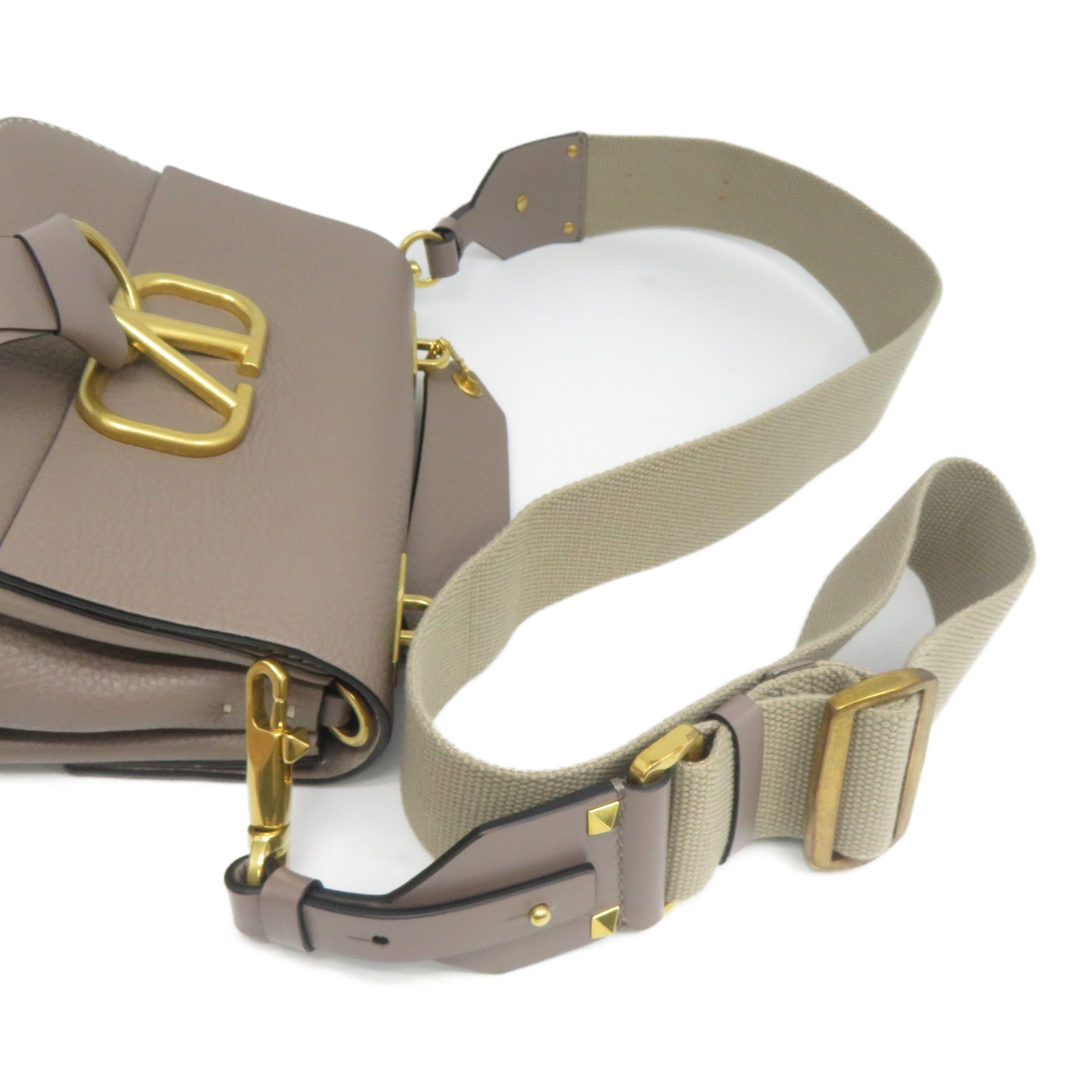 Valentino 牛皮皮革2 Way Shoulder金扣手挽肩背兩用袋灰色