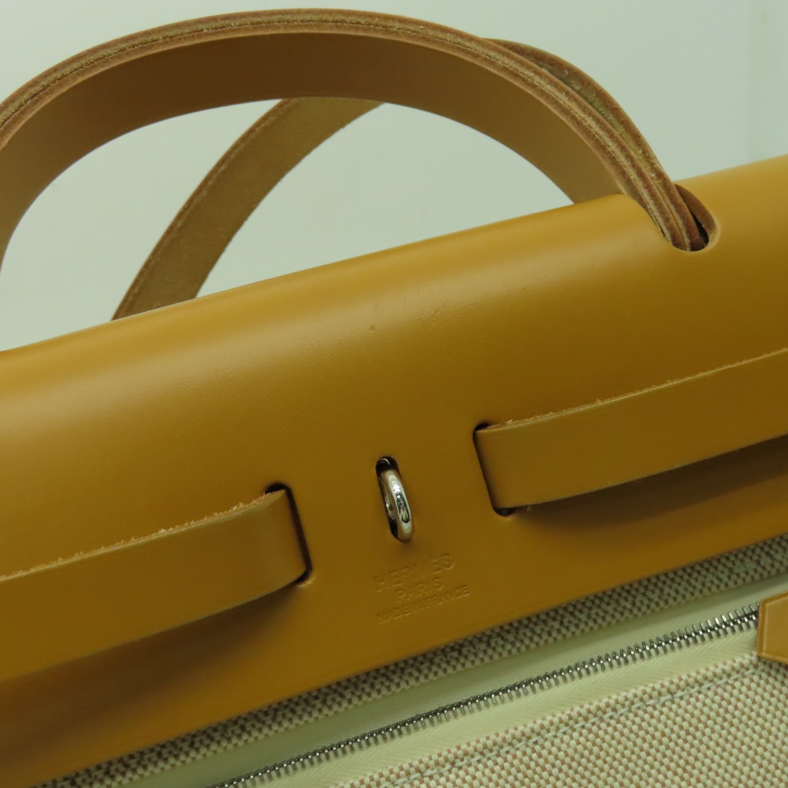 HERMES 帆布Herbag PM銀扣手挽肩背兩用袋米色/啡色