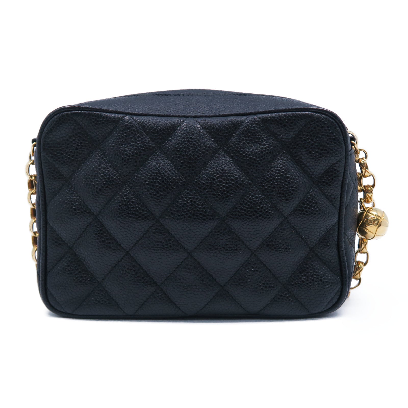 CHANEL 菱格牛皮皮革Chain Shoulder Bag金扣鏈帶肩背袋黑色
