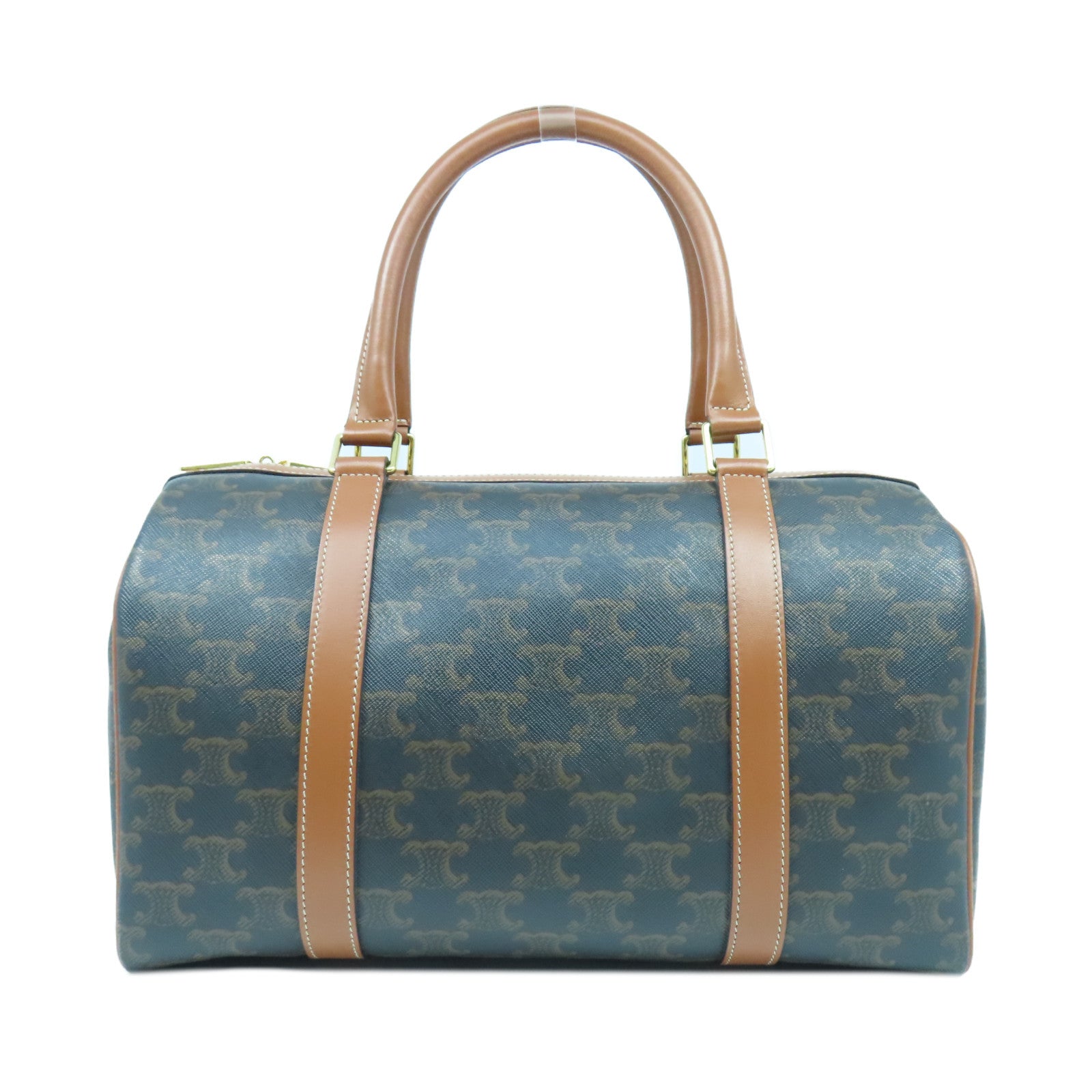 CELINE 塗層帆布Boston Bag Medium金扣手挽肩背兩用袋啡色