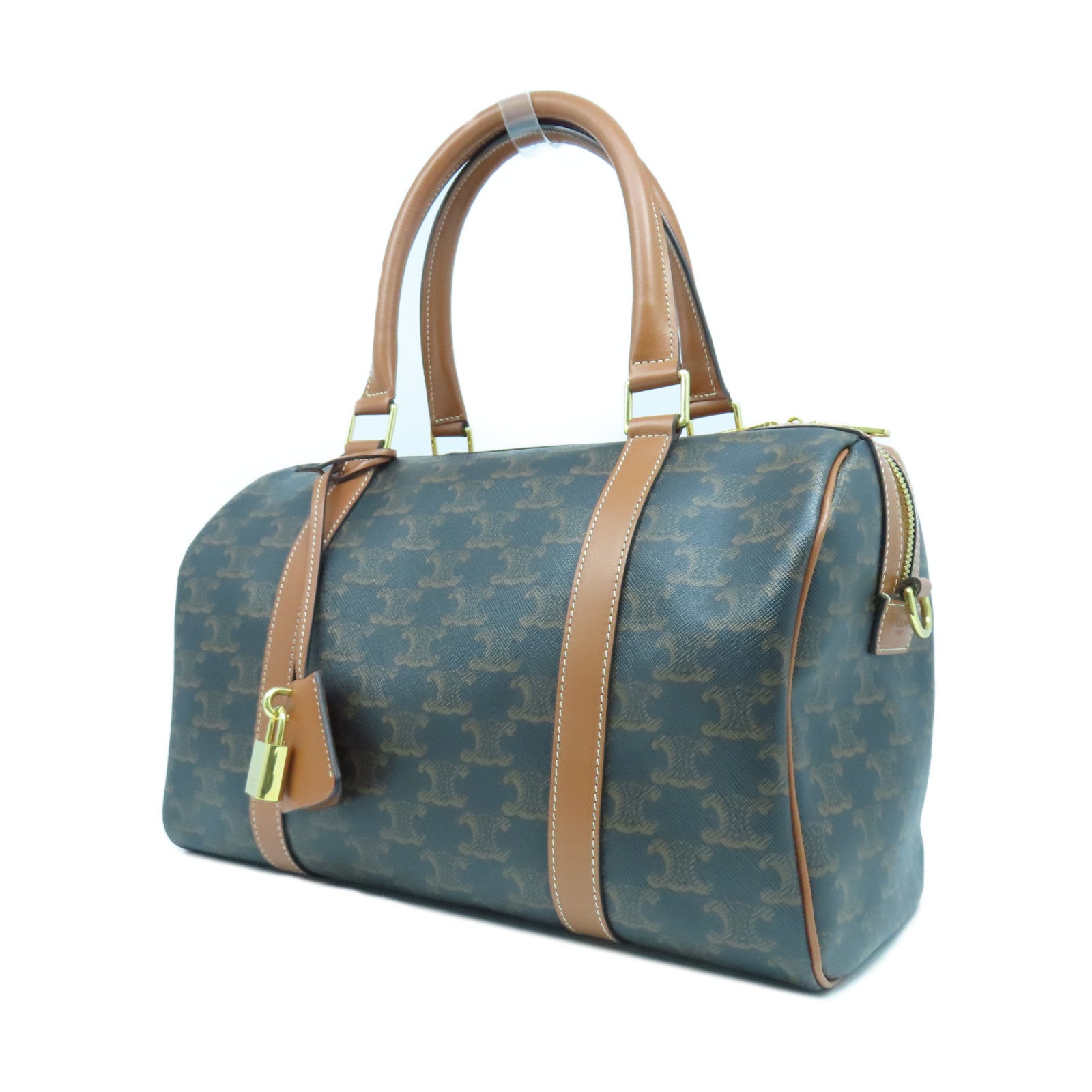 CELINE 塗層帆布Boston Bag Medium金扣手挽肩背兩用袋啡色