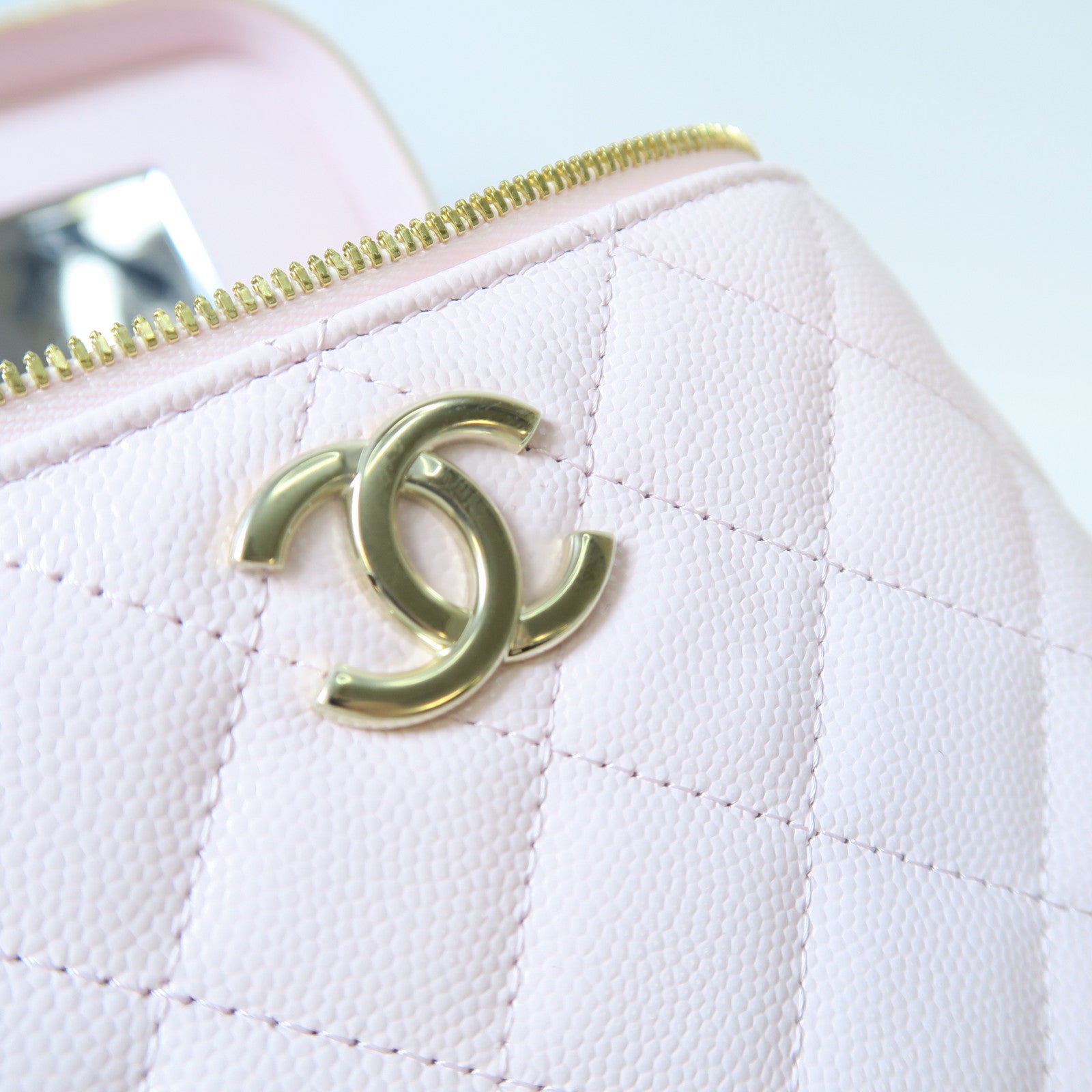 CHANEL 菱格Caviar皮革Shoulder Bag金扣手挽肩背兩用袋粉紅色
