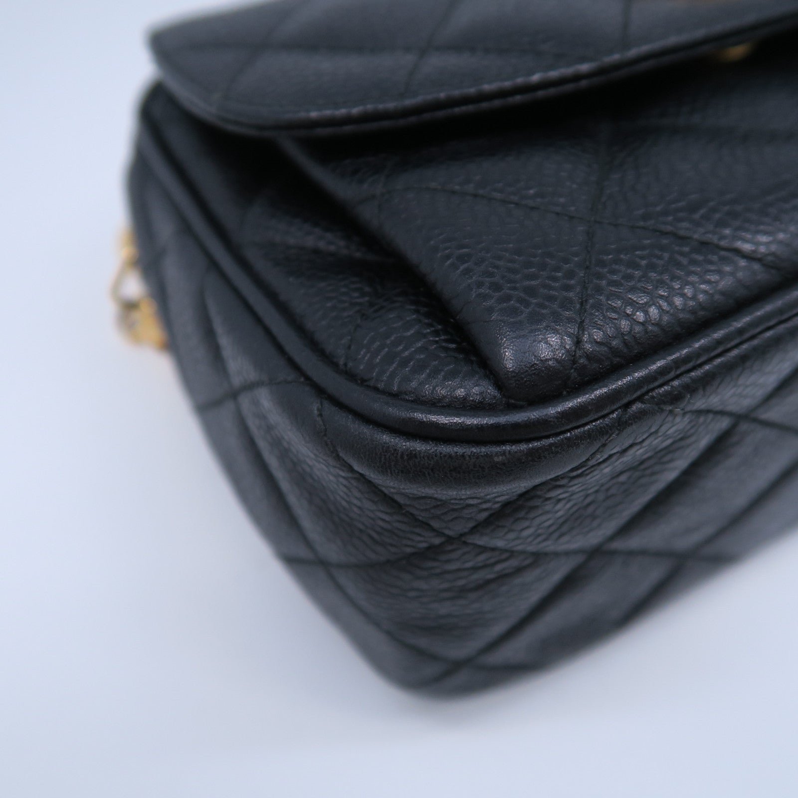 CHANEL 菱格牛皮皮革Chain Shoulder Bag金扣鏈帶肩背袋黑色