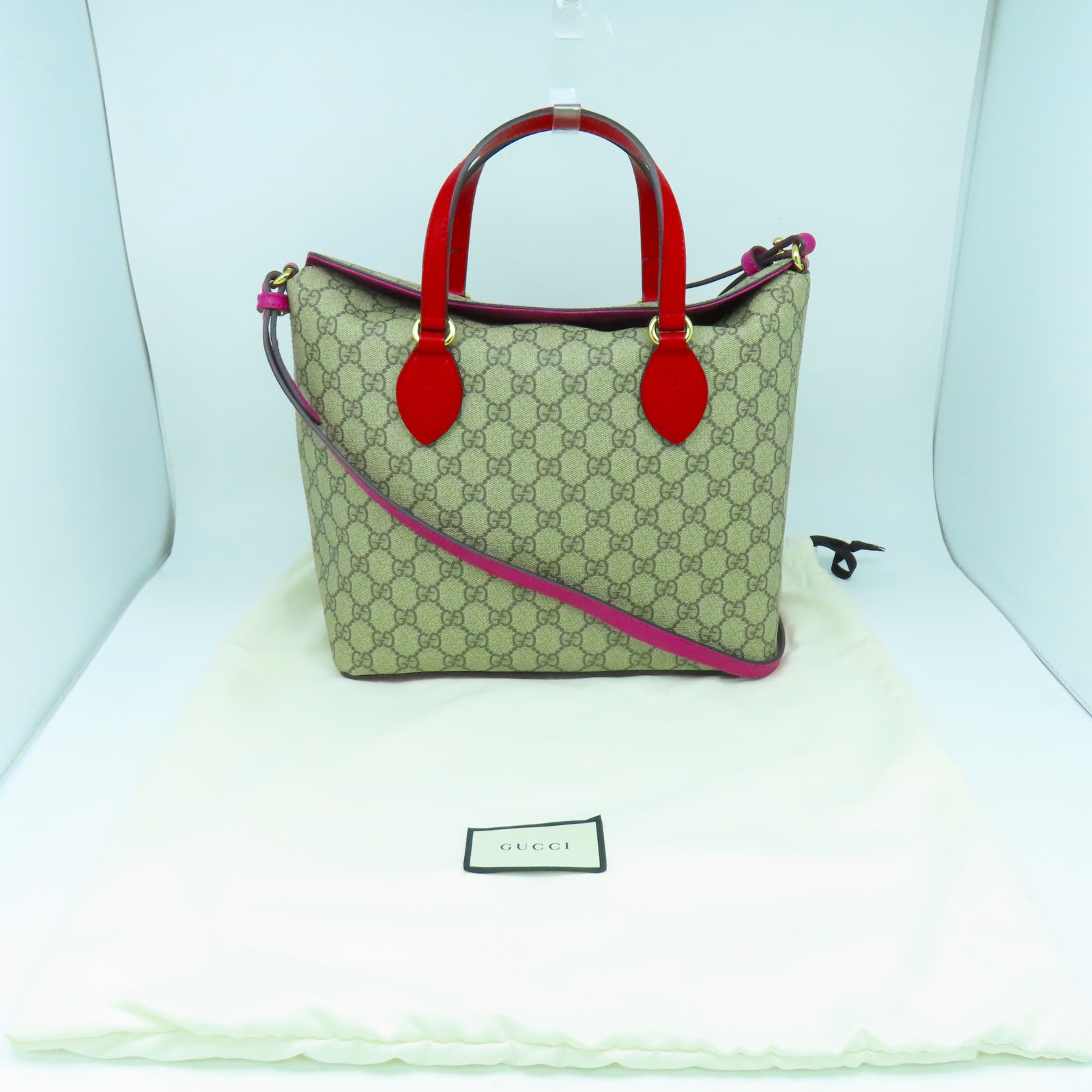 GUCCI 塗層帆布Shoulder Bag金扣手挽肩背兩用袋啡色/紅色/紫色